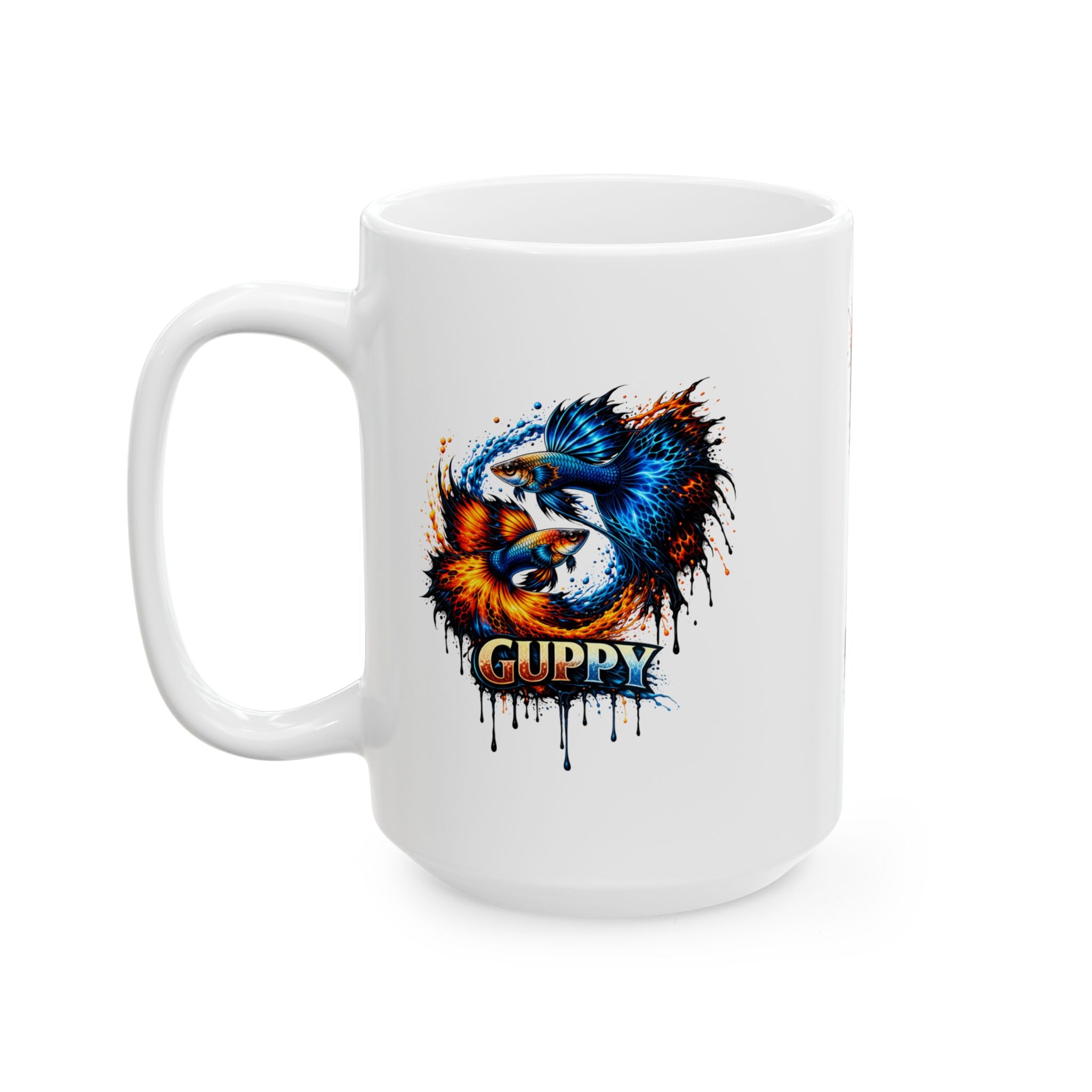 Fire & Ice Guppy – "Neon Flare" Glossy Ceramic Mug (11oz, 15oz)