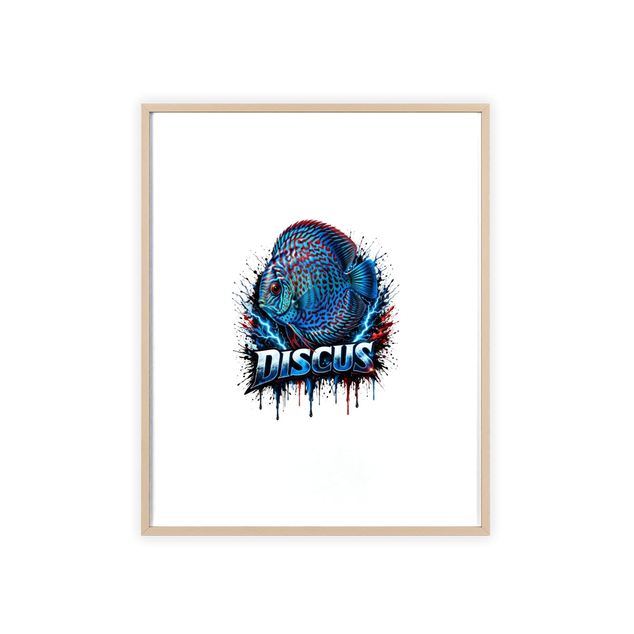 Discus Fish Poster with Wooden Frame — Colorful Aquarium Art Print