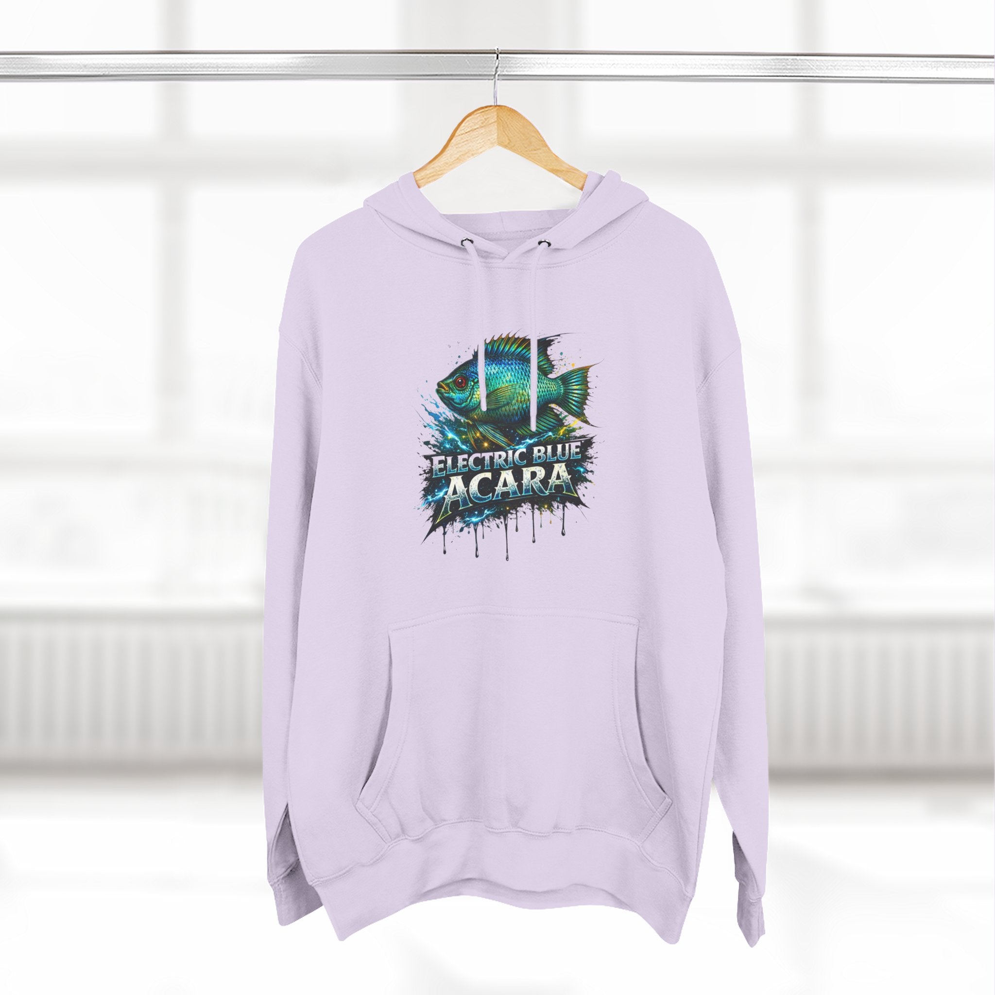 Electric Blue Acara Hoodie — Colorful Aquarium Fish Graphic Fleece Pullover