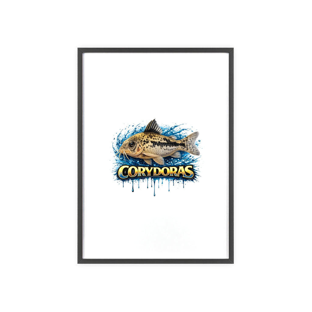 Peppered Corydoras Fish Poster with Wooden Frame — Aquarium Wall Art