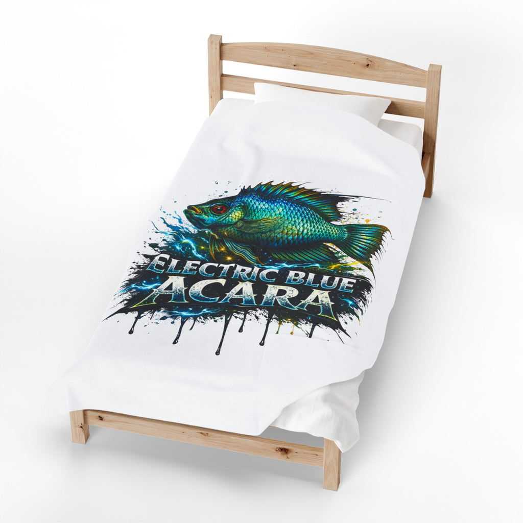 Electric Blue Acara Velveteen Plush Blanket — Vibrant Fish Design for Aquarium Lovers