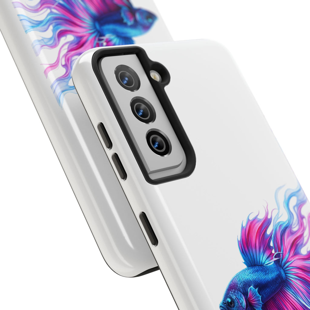 Betta Fish Tough Phone Case — Colorful Blue & Pink Aquarium Art