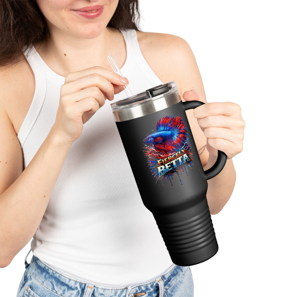 40oz Insulated Travel Mug — 'Fiercely Betta' Colorful Betta Fish Design