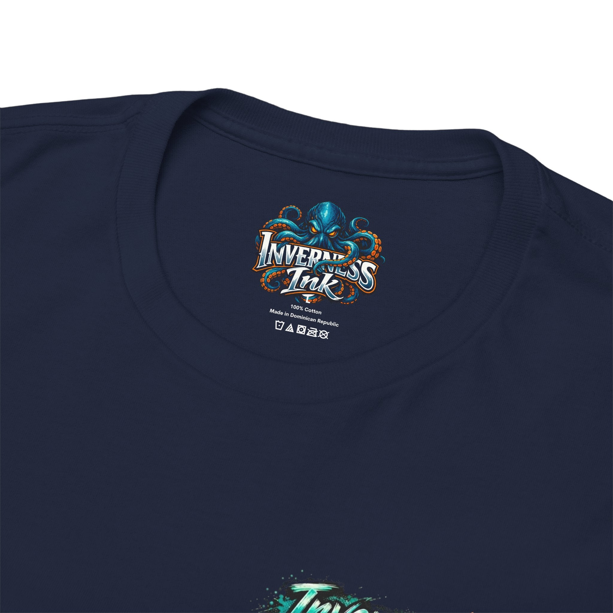 Inverness Ink Graphic Tee — Bold Blue & Orange Splash Backprint
