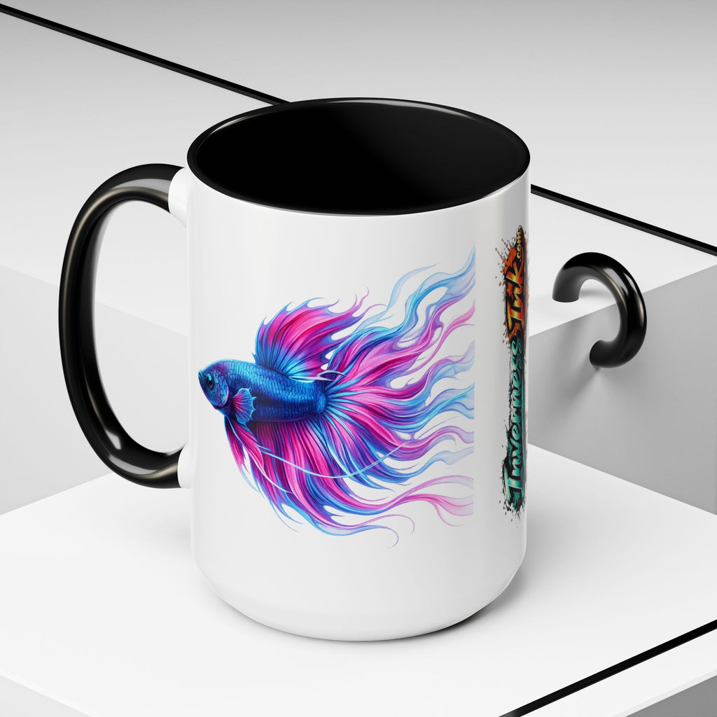 Betta Fish Accent Coffee Mug — Vibrant Neon Betta Design (11/15 oz)