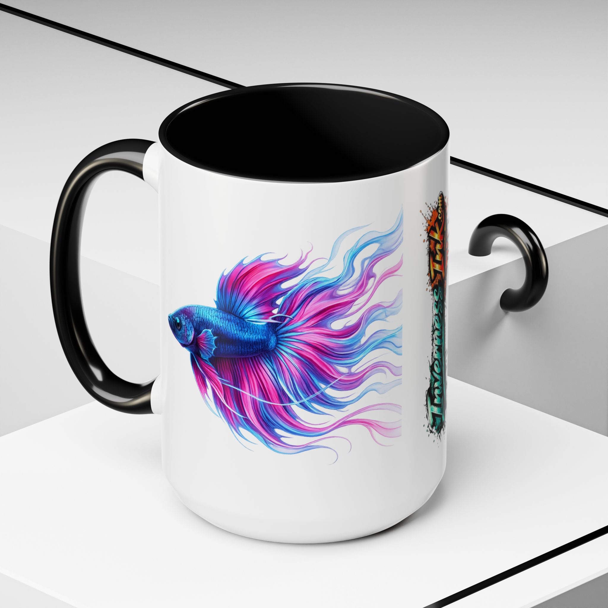 Betta Fish Accent Coffee Mug — Vibrant Neon Betta Design (11/15 oz)