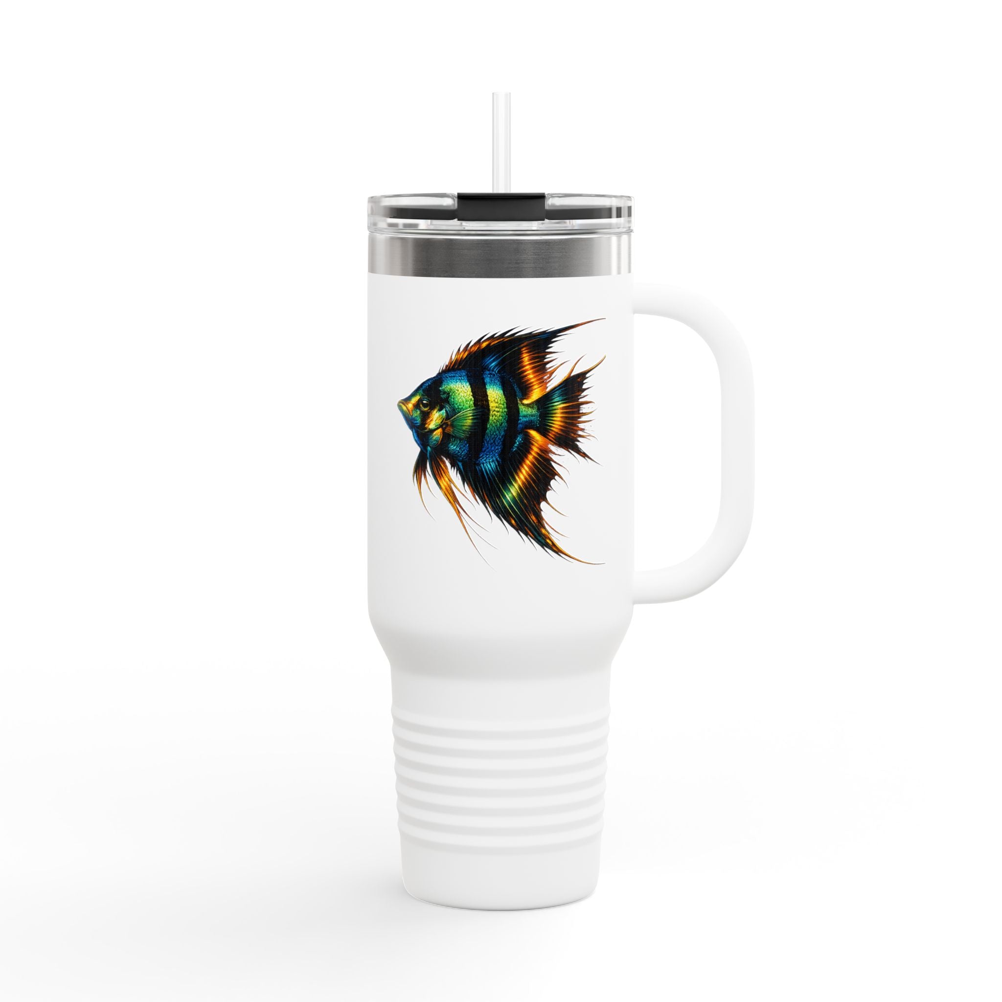 40oz Insulated Travel Mug — Colorful Aquarium Angelfish Stainless Steel Tumbler