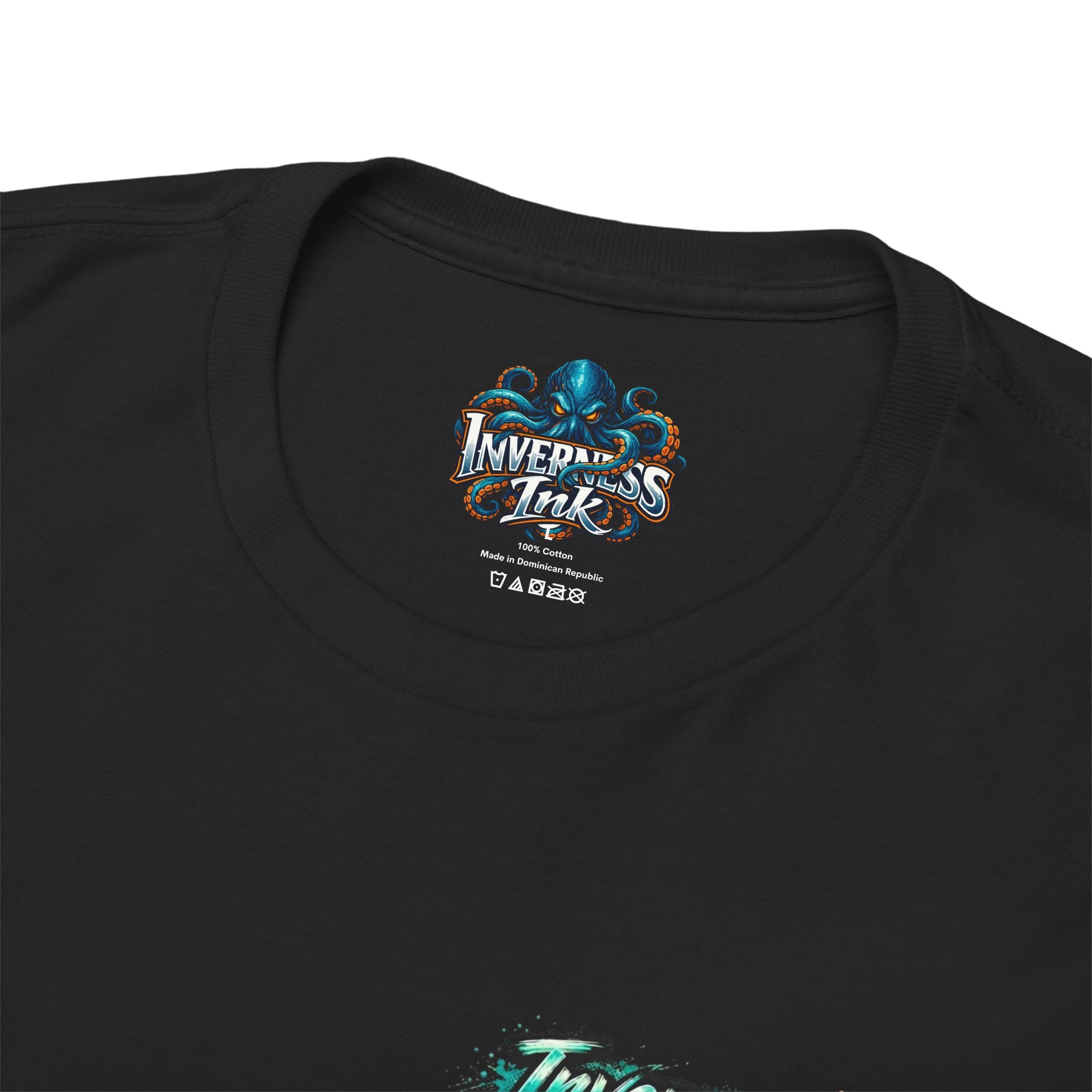 Inverness Ink Graphic Tee — Bold Blue & Orange Splash Backprint