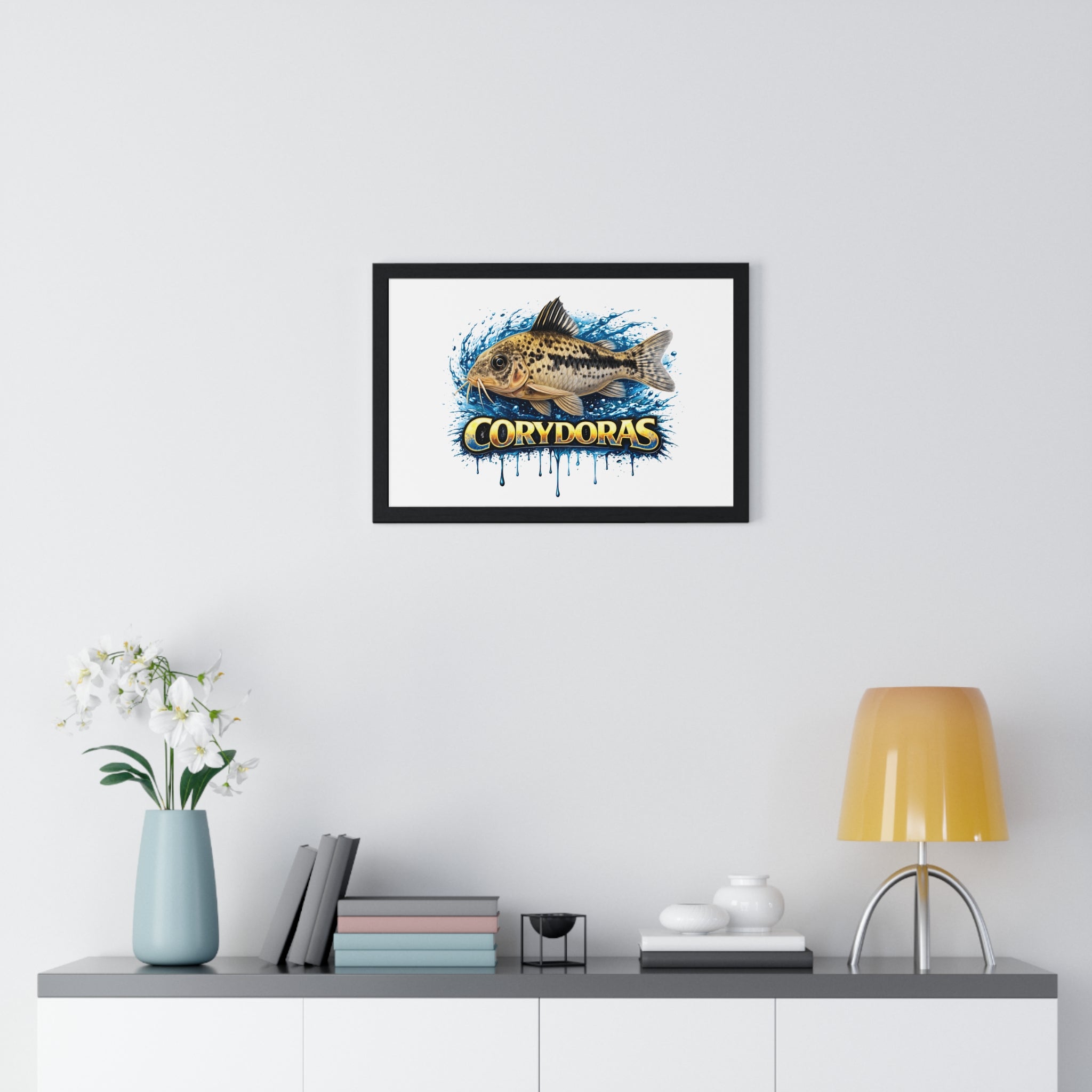 Peppered Corydoras Fish Framed Poster — Aquarium Wall Art