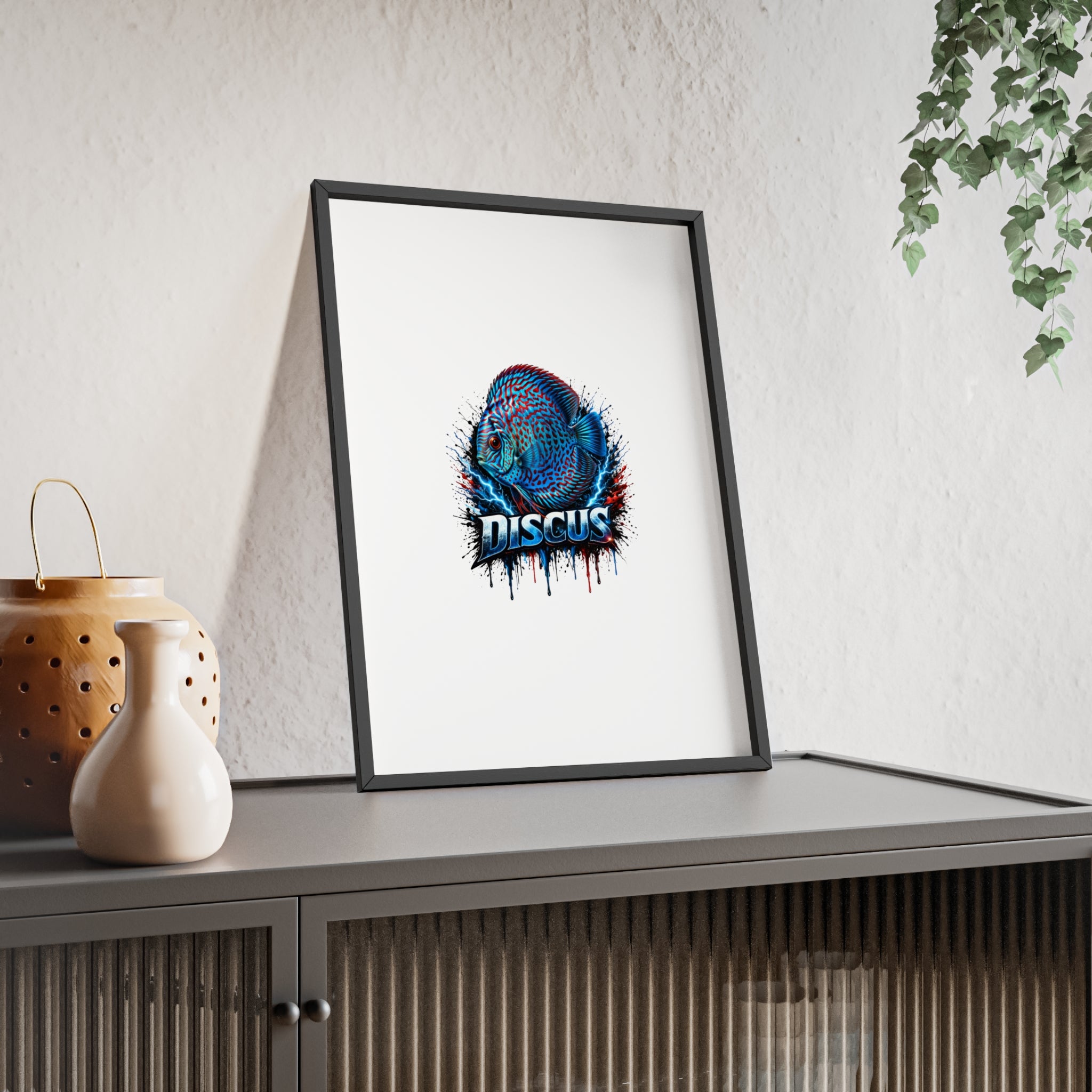 Discus Fish Poster with Wooden Frame — Colorful Aquarium Art Print