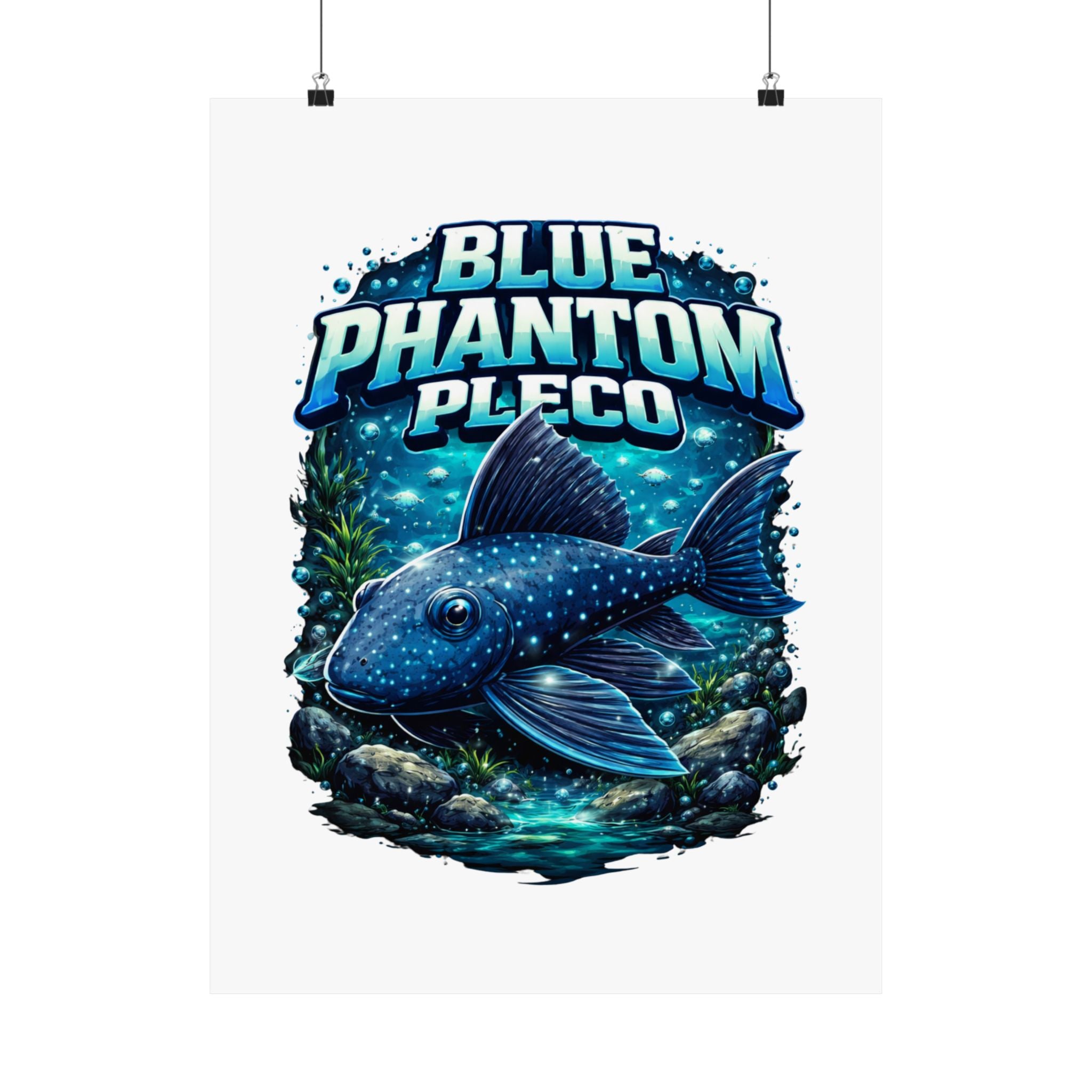 Blue Phantom Pleco Poster — Matte Vertical Aquarium Fish Art Print