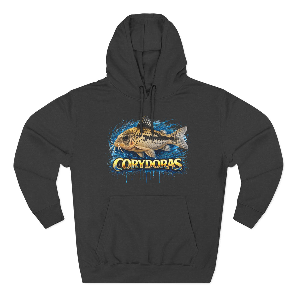 Peppered Corydoras Midweight Fleece Hoodie — Aquatic Catfish Illustration Pullover