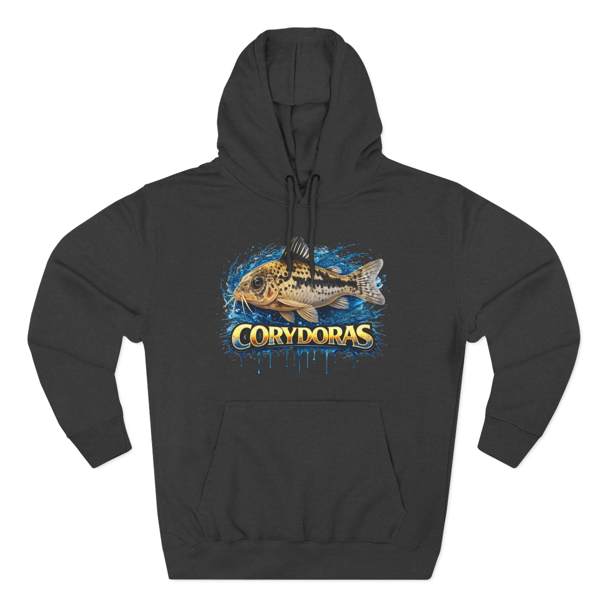 Peppered Corydoras Midweight Fleece Hoodie — Aquatic Catfish Illustration Pullover