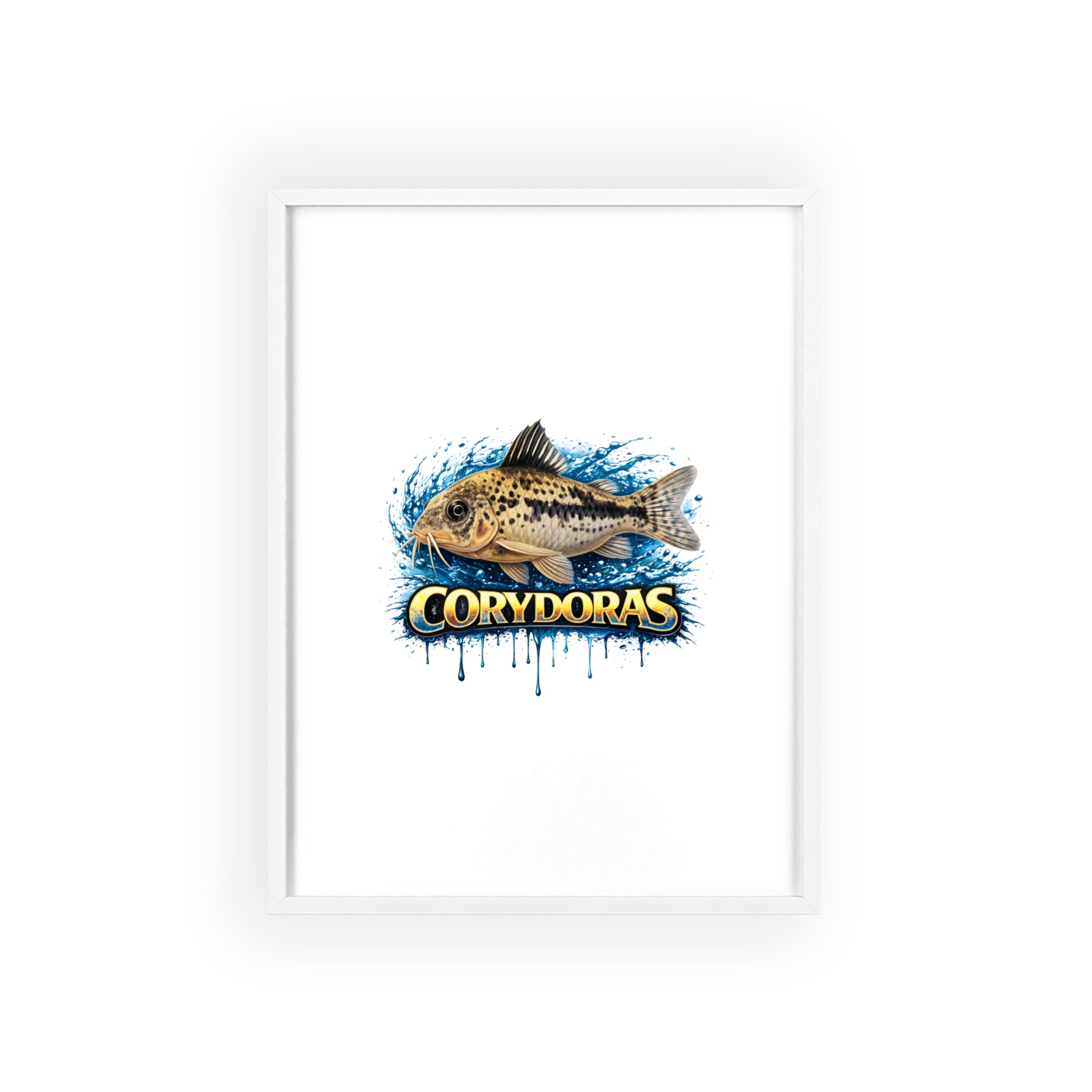 Peppered Corydoras Fish Poster with Wooden Frame — Aquarium Wall Art