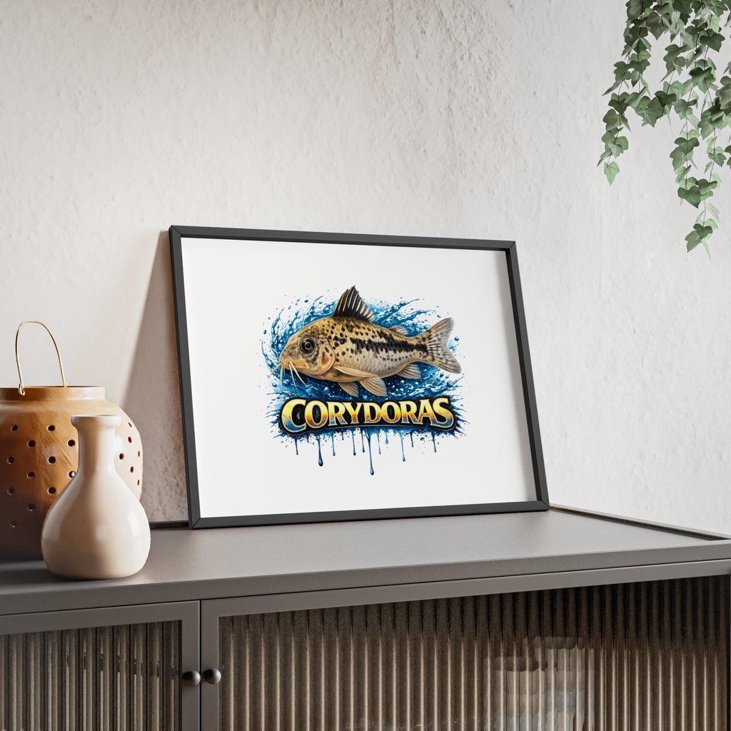 Peppered Corydoras Fish Poster with Wooden Frame — Aquarium Wall Art