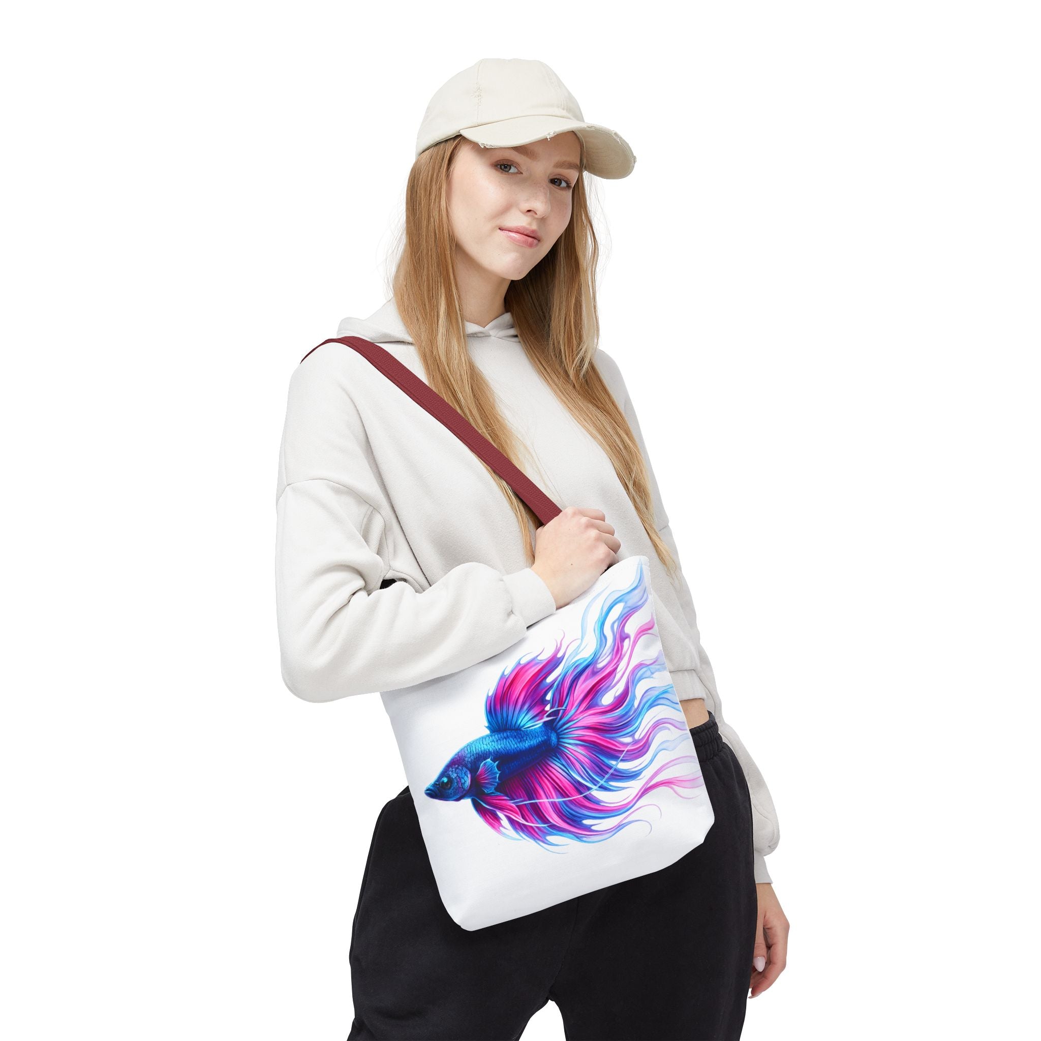 Colorful Betta Fish Tote Bag — Vibrant Blue & Pink Aquatic Art Beach Tote