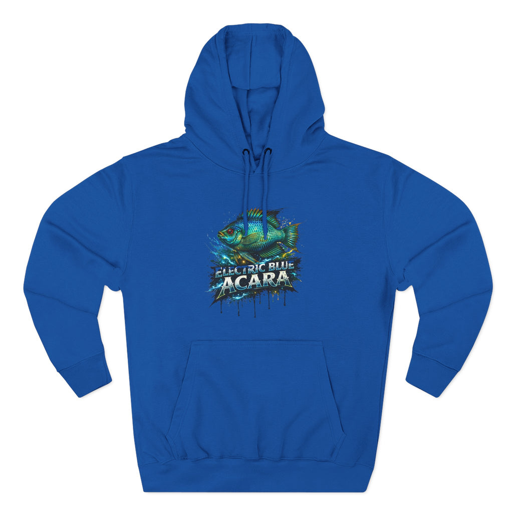 Electric Blue Acara Hoodie — Colorful Aquarium Fish Graphic Fleece Pullover