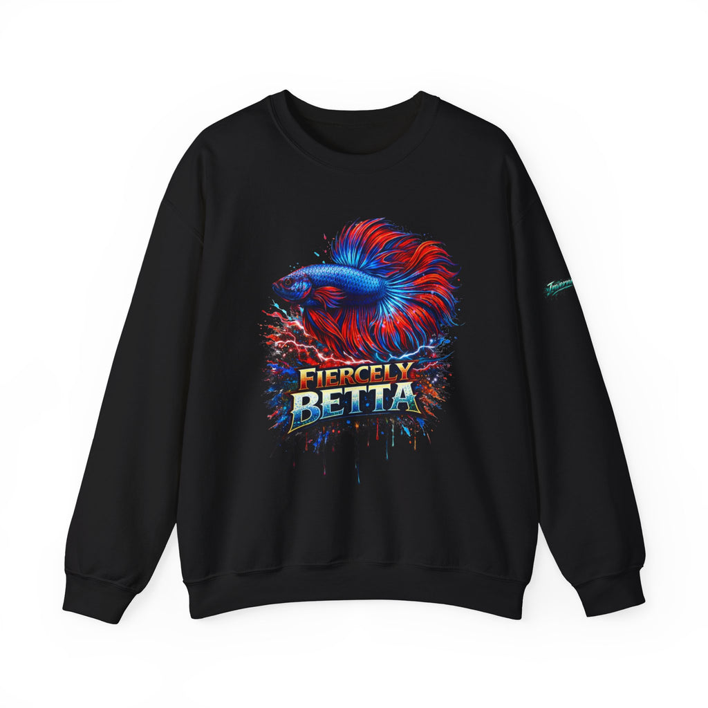 Betta Fish Crewneck Sweatshirt — "Fiercely Betta" Colorful Aquarium Graphic