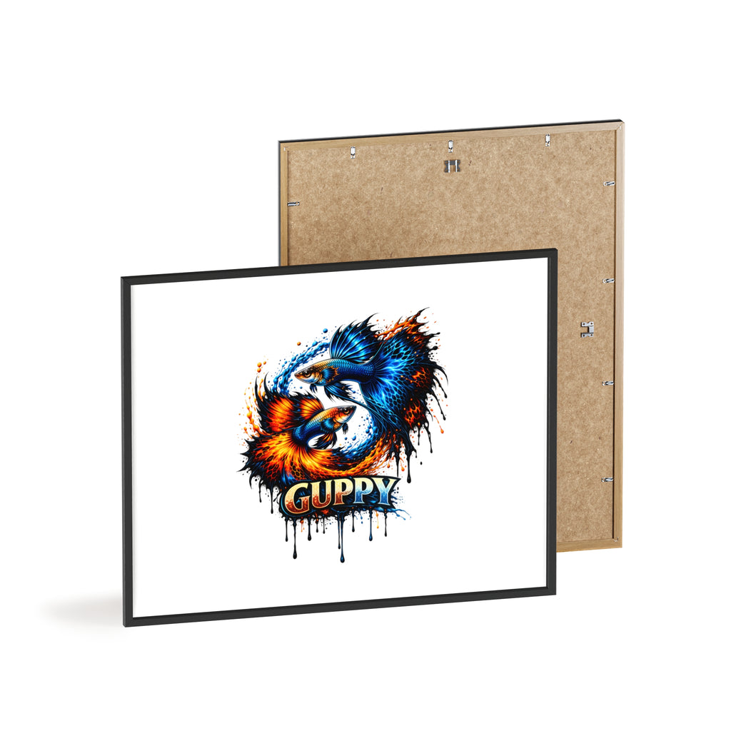 Guppy Fish Art Poster with Wooden Frame — Colorful Koi-Style Aquarium Print