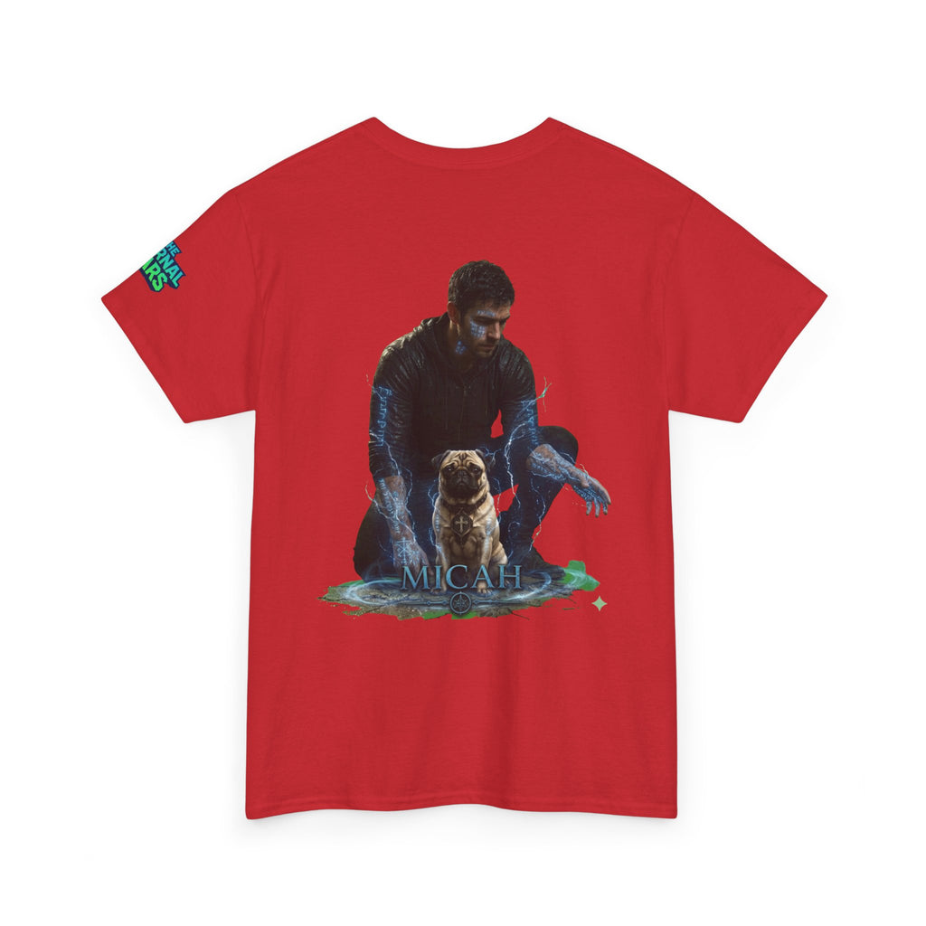 T-Shirt — Nature Warrior Graphic Tee with Man and Dog Illustration