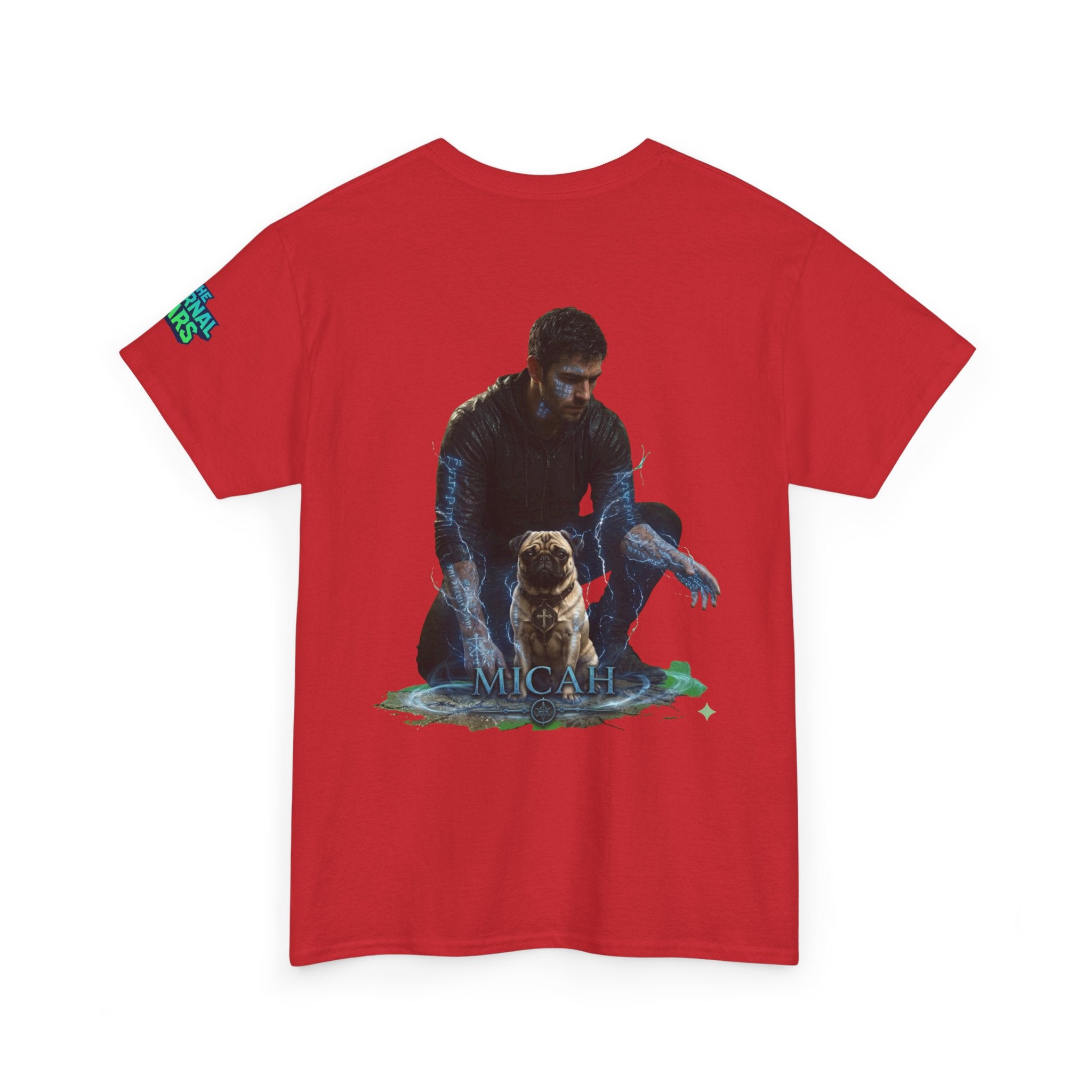 T-Shirt — Nature Warrior Graphic Tee with Man and Dog Illustration