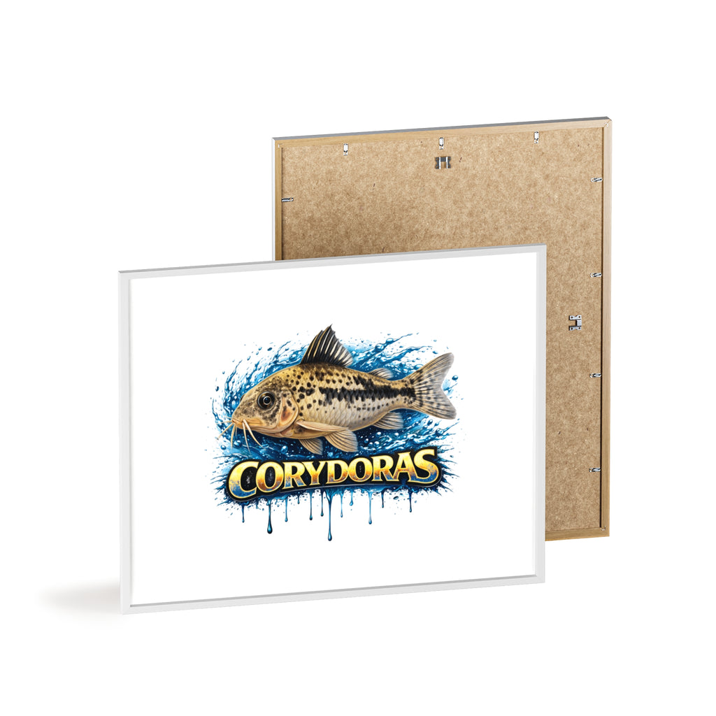 Peppered Corydoras Fish Poster with Wooden Frame — Aquarium Wall Art