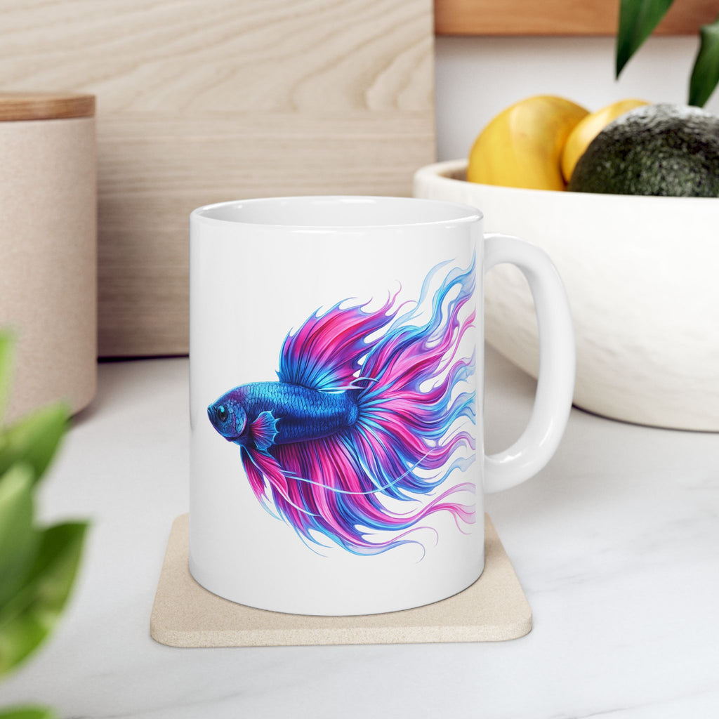 Colorful Betta Fish Ceramic Mug — Vibrant Aquatic Art Coffee Cup (11oz, 15oz)