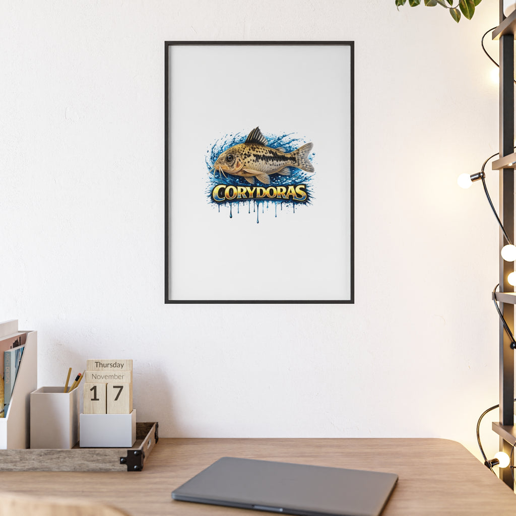 Peppered Corydoras Fish Poster with Wooden Frame — Aquarium Wall Art
