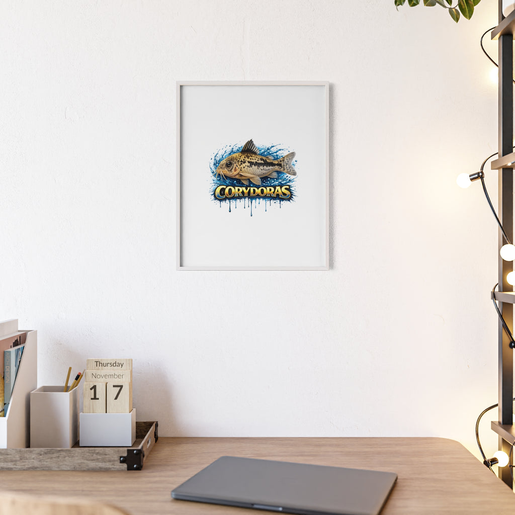 Peppered Corydoras Fish Poster with Wooden Frame — Aquarium Wall Art