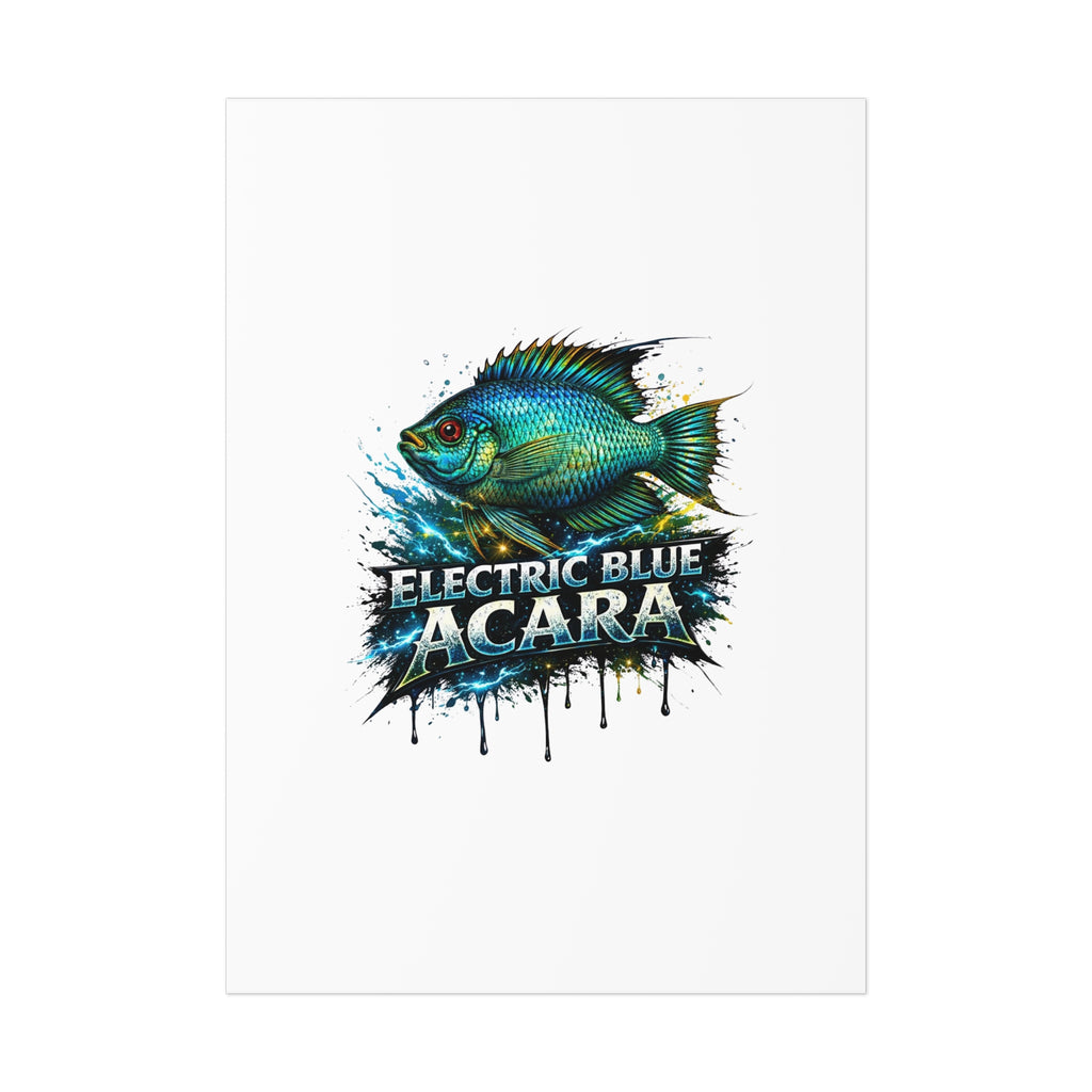 Electric Blue Acara Fish Poster — Vibrant Aquarium Wall Art