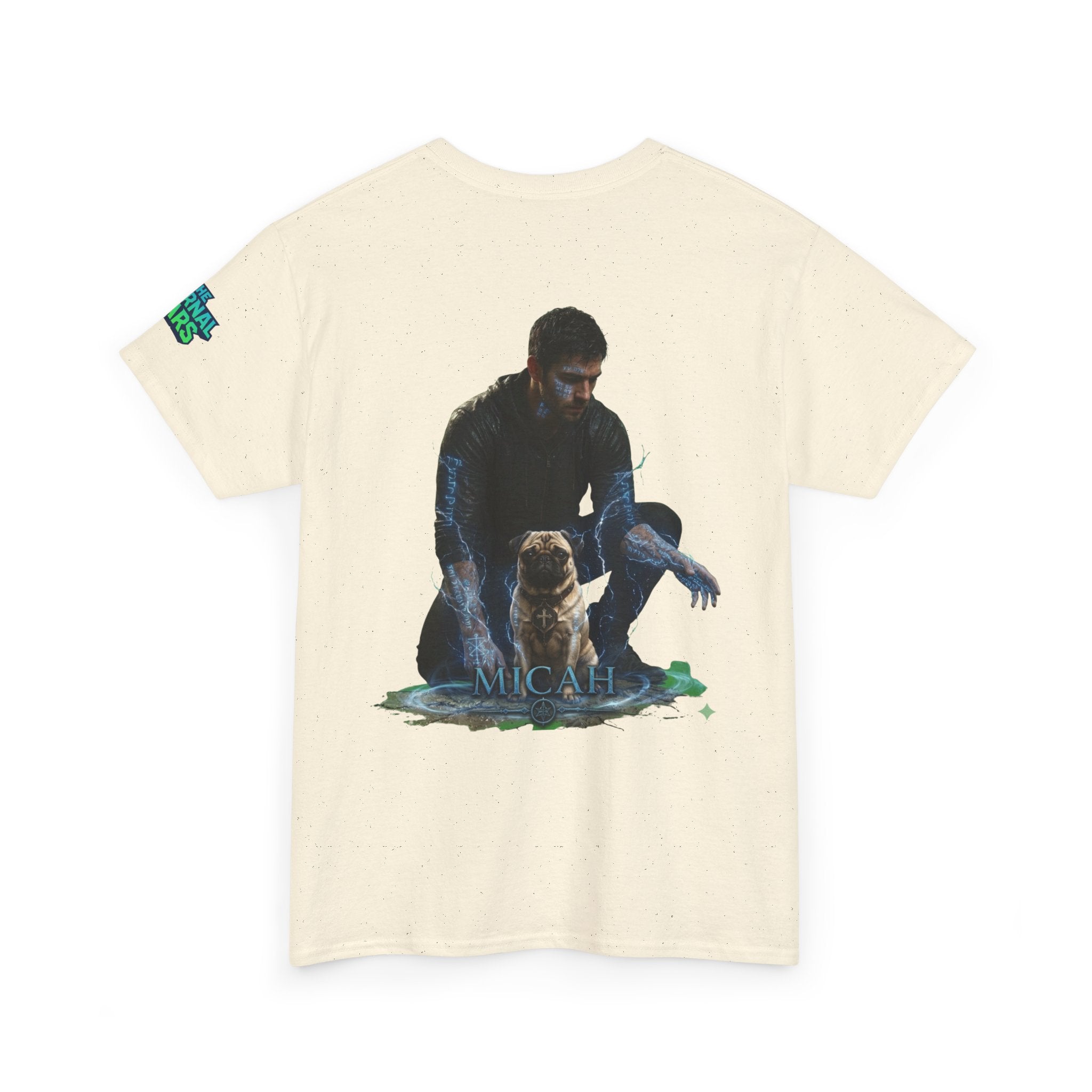 T-Shirt — Nature Warrior Graphic Tee with Man and Dog Illustration