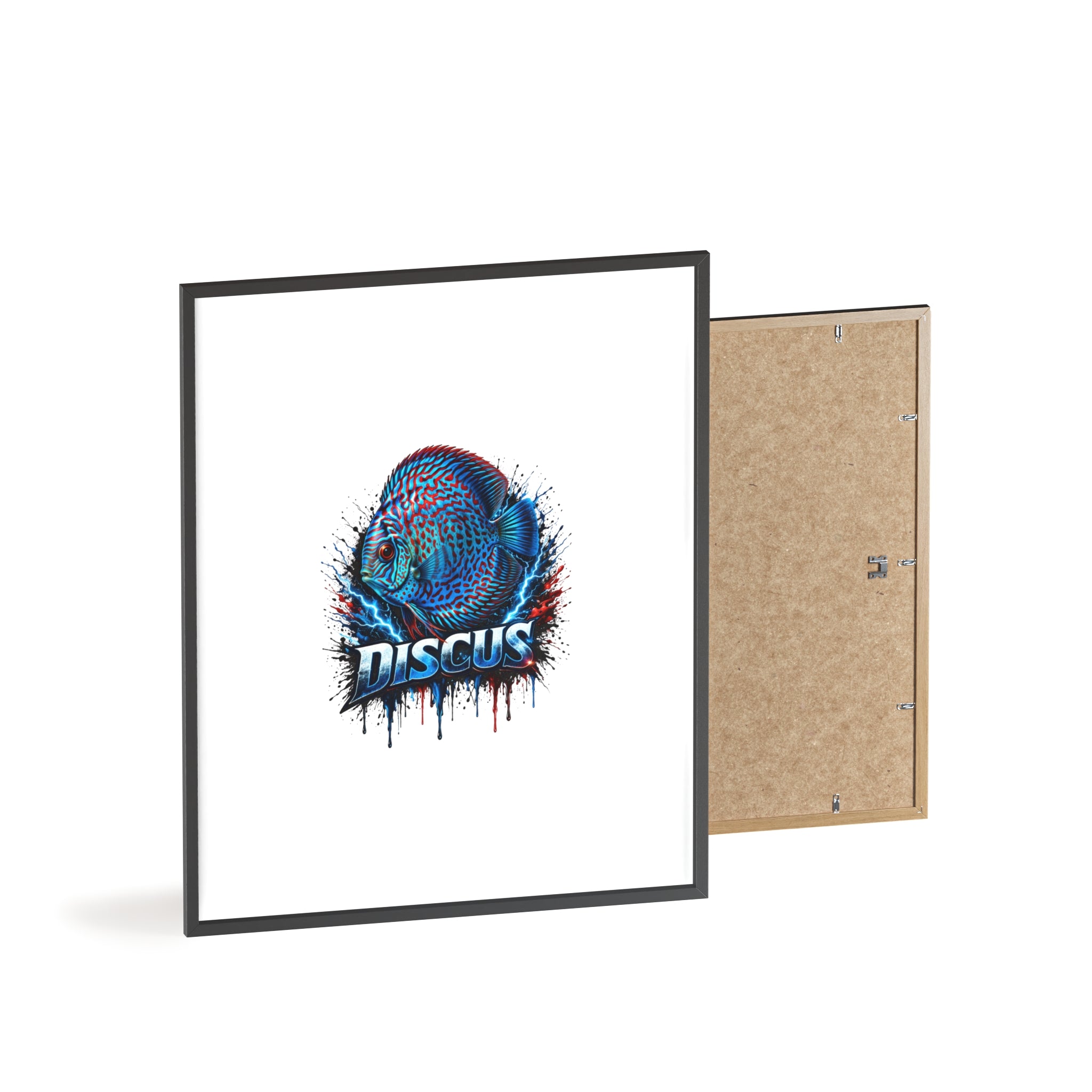 Discus Fish Poster with Wooden Frame — Colorful Aquarium Art Print