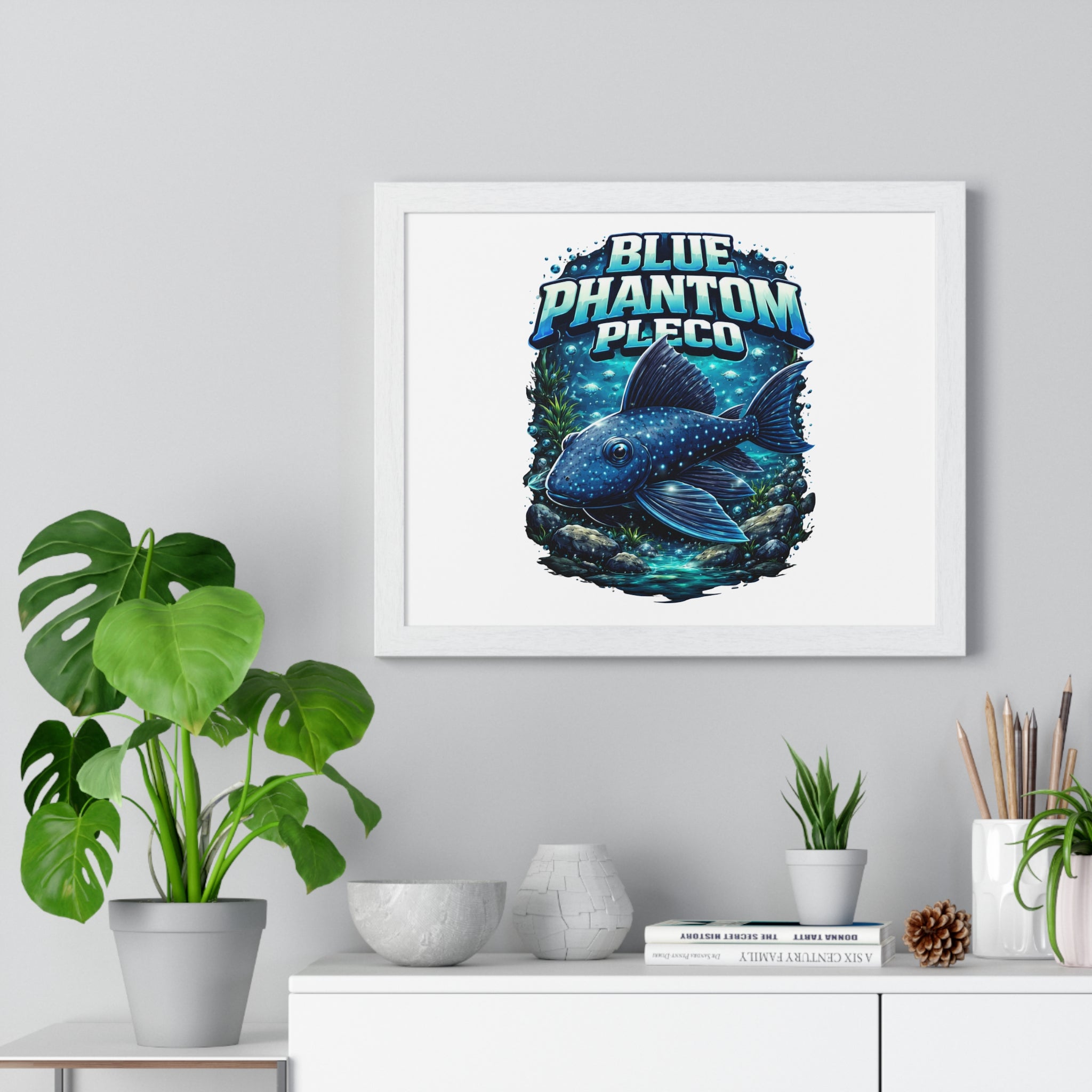Blue Phantom Pleco Framed Poster — Aquatic Fish Art Print