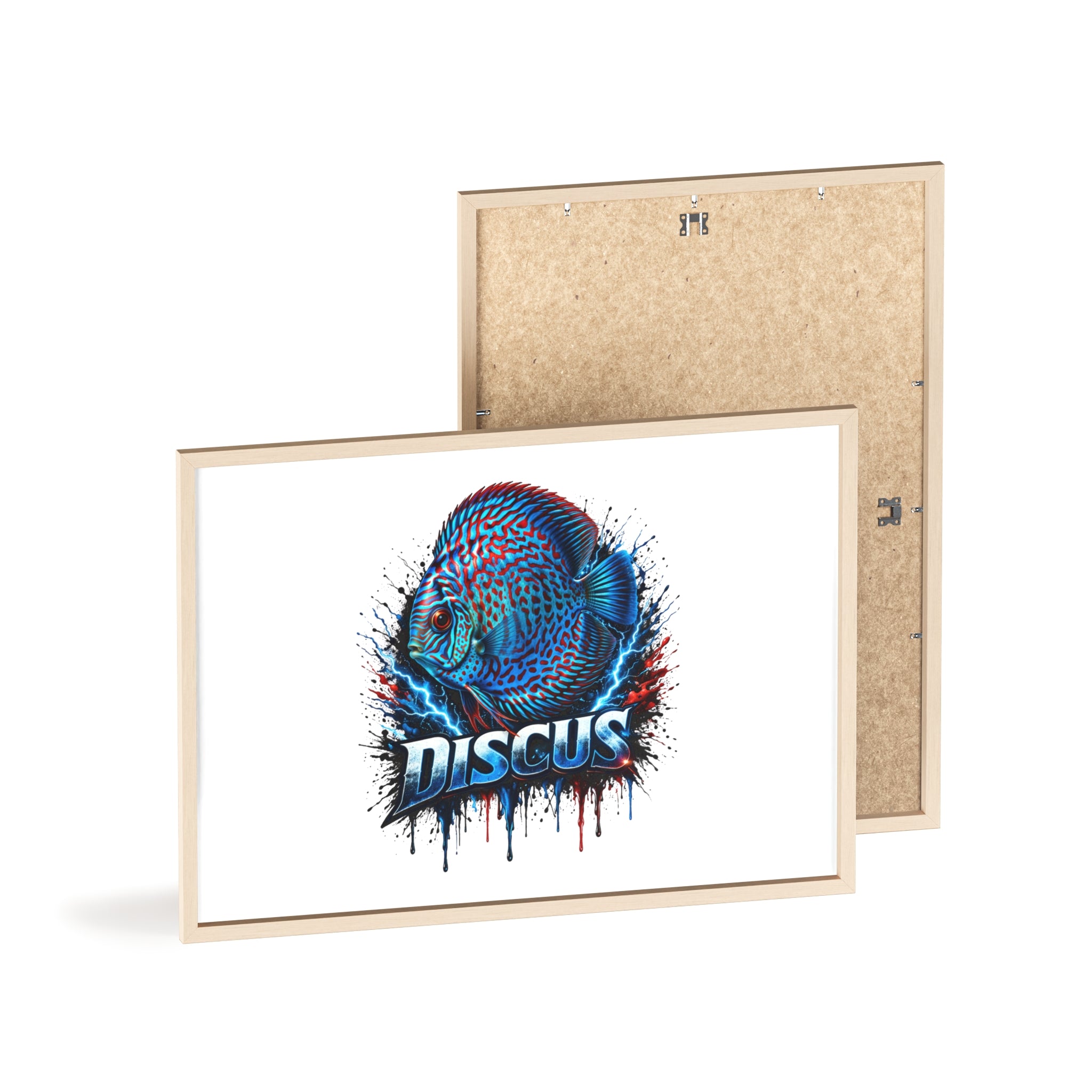 Discus Fish Poster with Wooden Frame — Colorful Aquarium Art Print