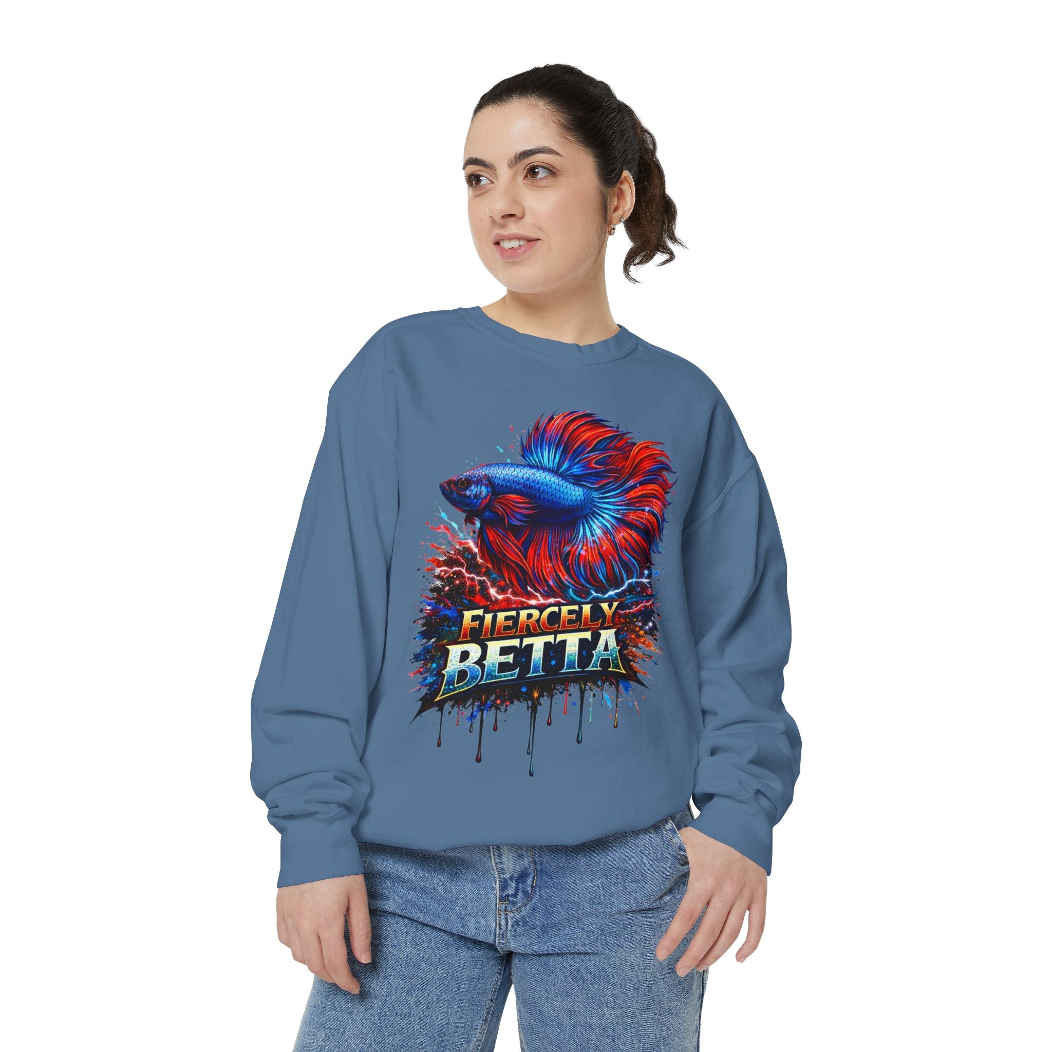 Betta Fish Sweatshirt — "Fiercely Betta" Colorful Aquarium Crewneck
