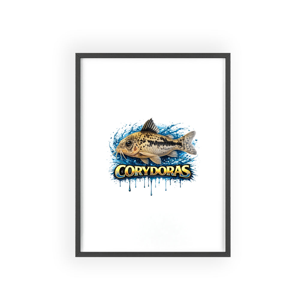 Peppered Corydoras Fish Poster with Wooden Frame — Aquarium Wall Art