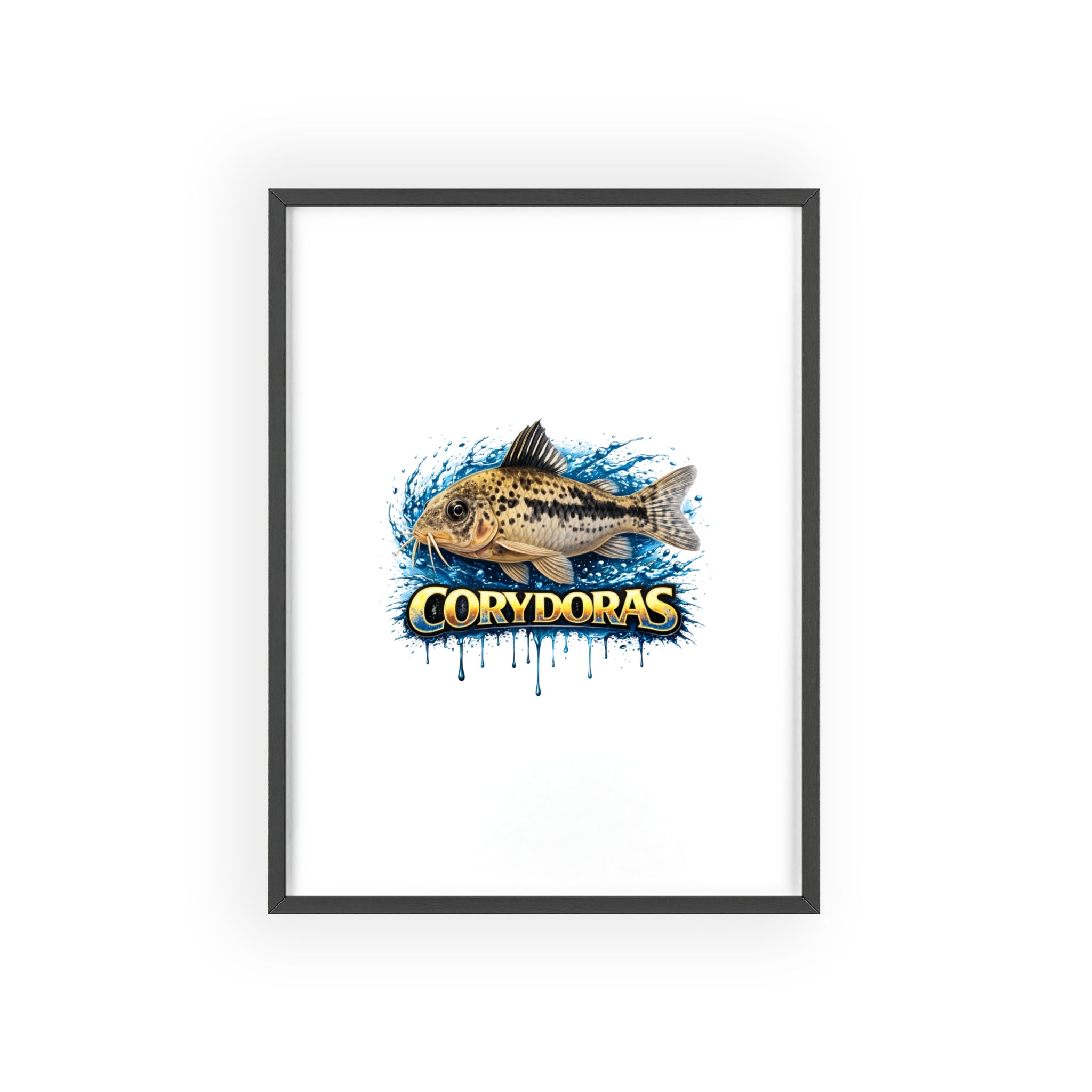 Peppered Corydoras Fish Poster with Wooden Frame — Aquarium Wall Art