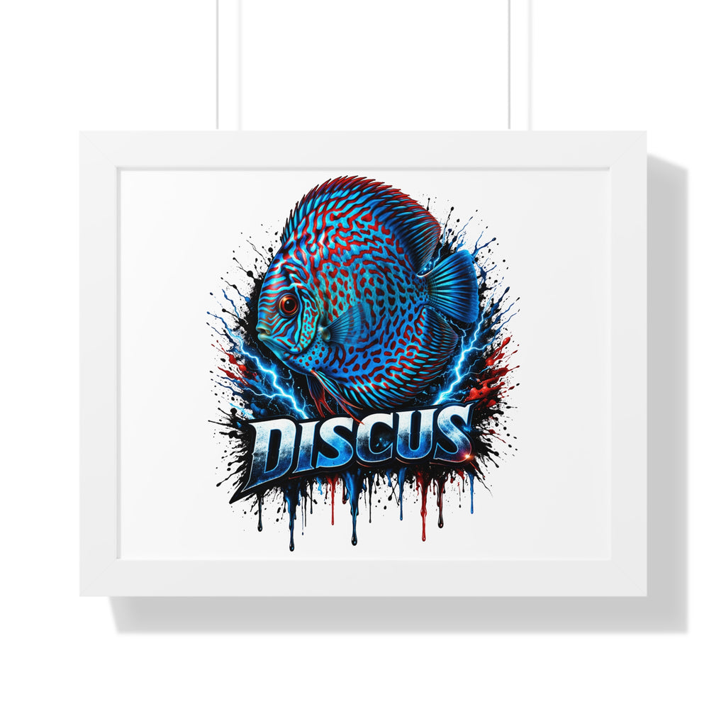Discus Fish Wall Art — Framed Horizontal Poster with Bold Aquatic Splash Design