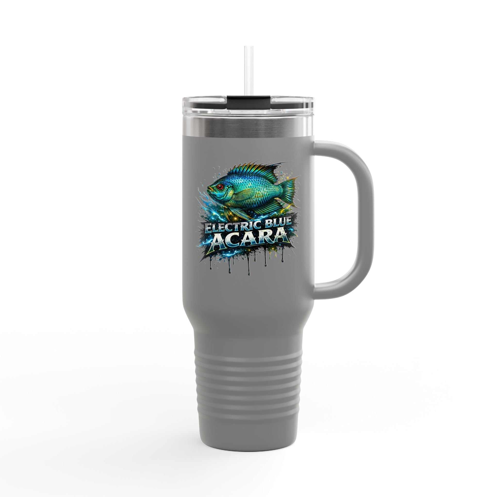 40oz Insulated Travel Mug - 'Electric Blue Acara' Fish Graphic, Leak-Resistant Tumbler for Aquarium Enthusiasts