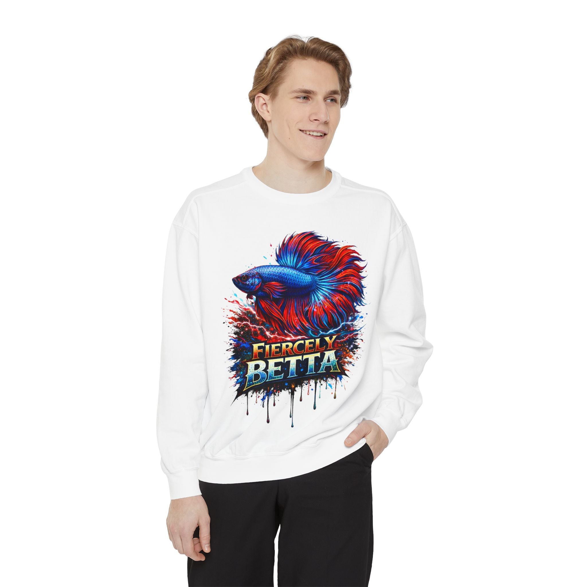 Betta Fish Sweatshirt — "Fiercely Betta" Colorful Aquarium Crewneck