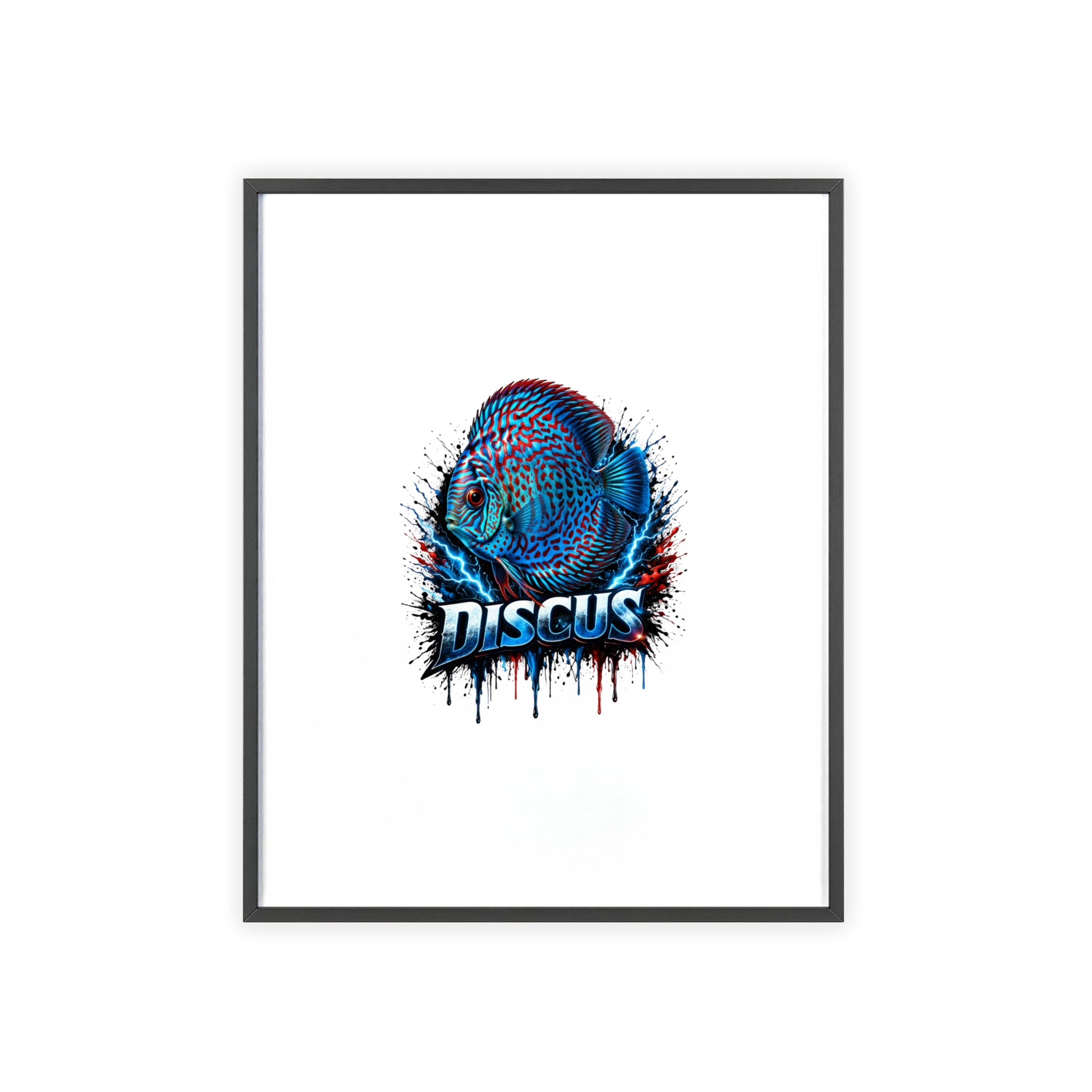 Discus Fish Poster with Wooden Frame — Colorful Aquarium Art Print
