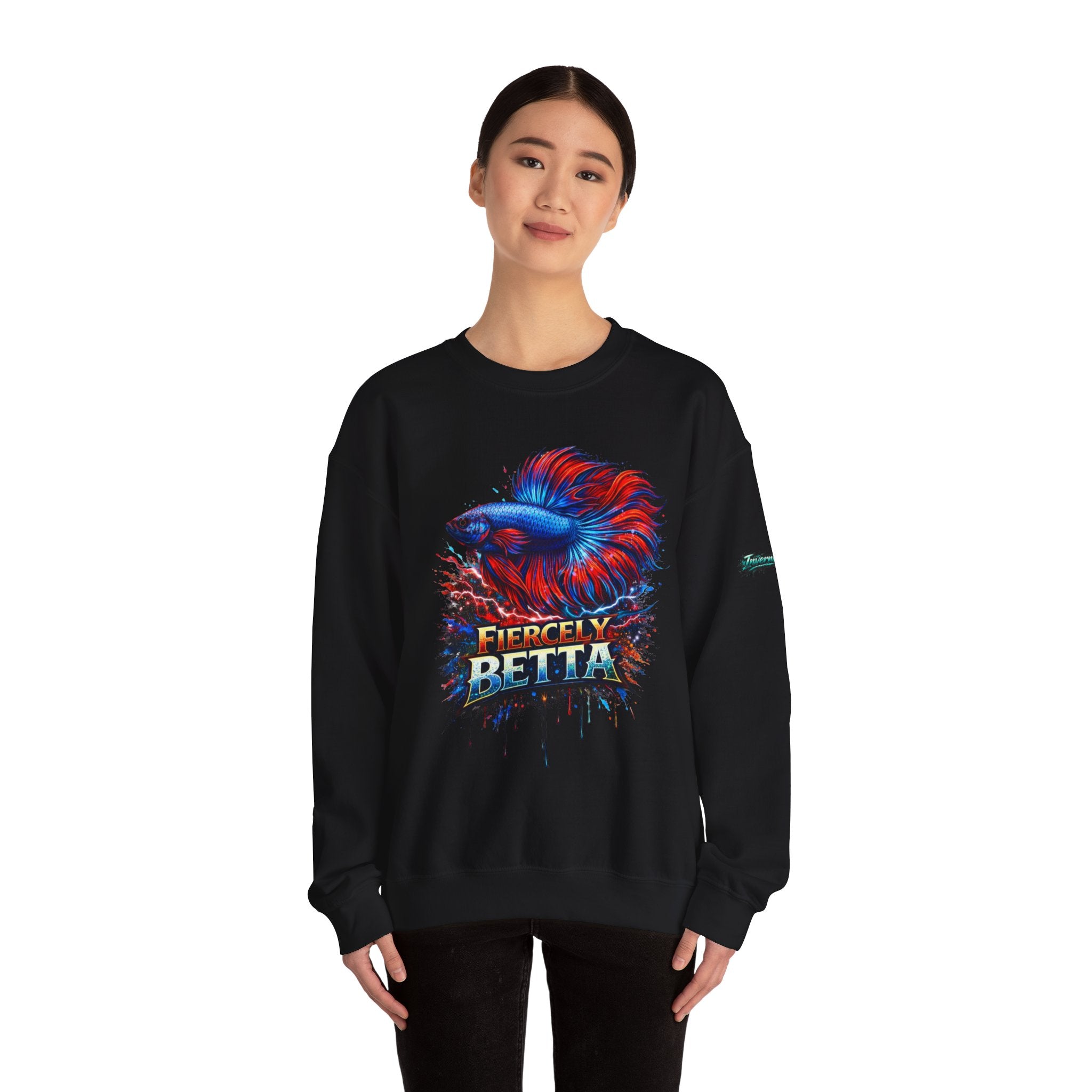 Betta Fish Crewneck Sweatshirt — "Fiercely Betta" Colorful Aquarium Graphic