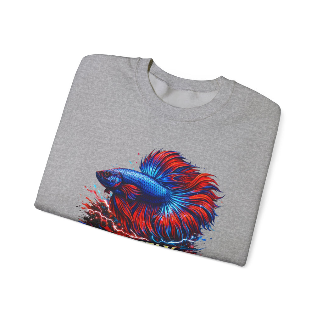 Betta Fish Crewneck Sweatshirt — "Fiercely Betta" Colorful Aquarium Graphic