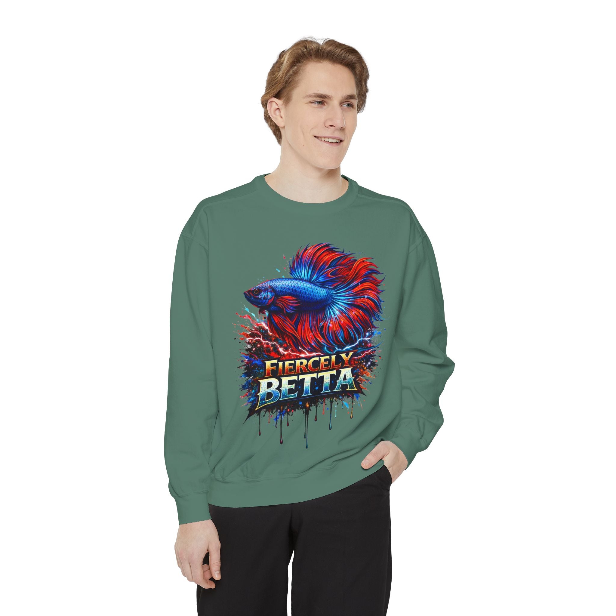 Betta Fish Sweatshirt — "Fiercely Betta" Colorful Aquarium Crewneck