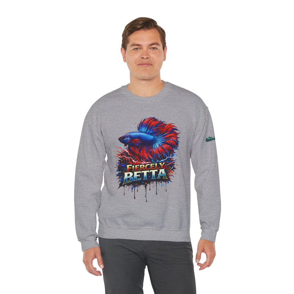 Betta Fish Crewneck Sweatshirt — "Fiercely Betta" Colorful Aquarium Graphic
