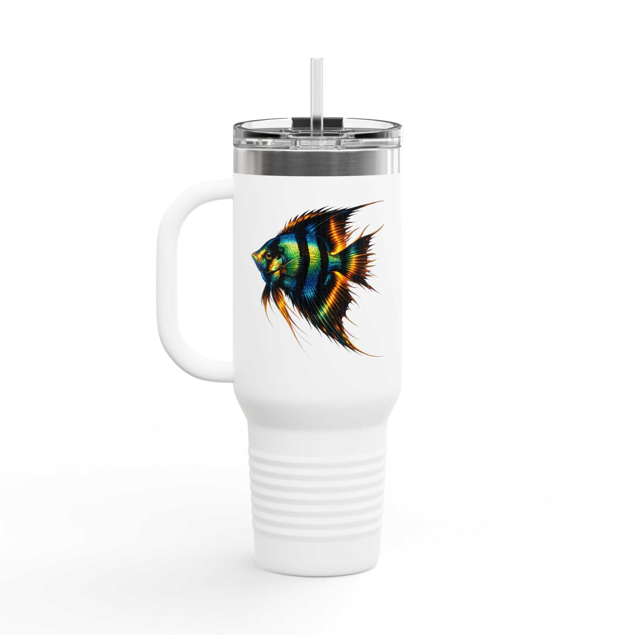 40oz Insulated Travel Mug — Colorful Aquarium Angelfish Stainless Steel Tumbler