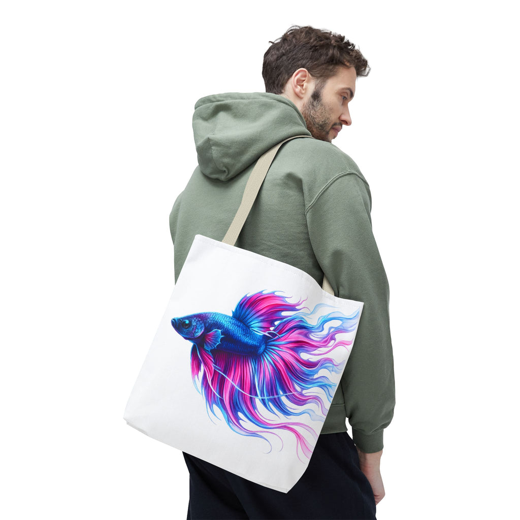 Colorful Betta Fish Tote Bag — Vibrant Blue & Pink Aquatic Art Beach Tote