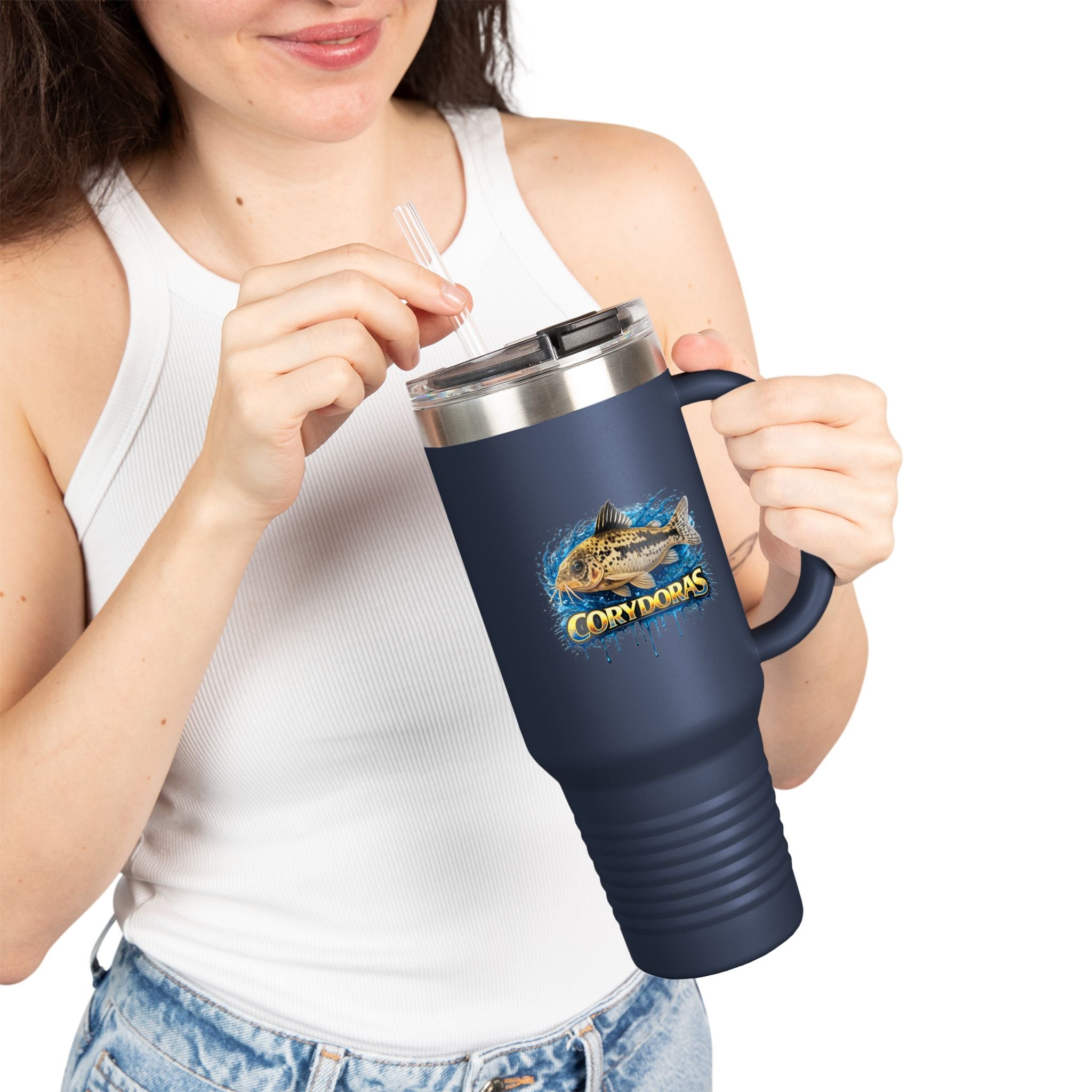 Corydoras Fish 40oz Insulated Travel Mug — Fishing Aquarium Lover Tumbler