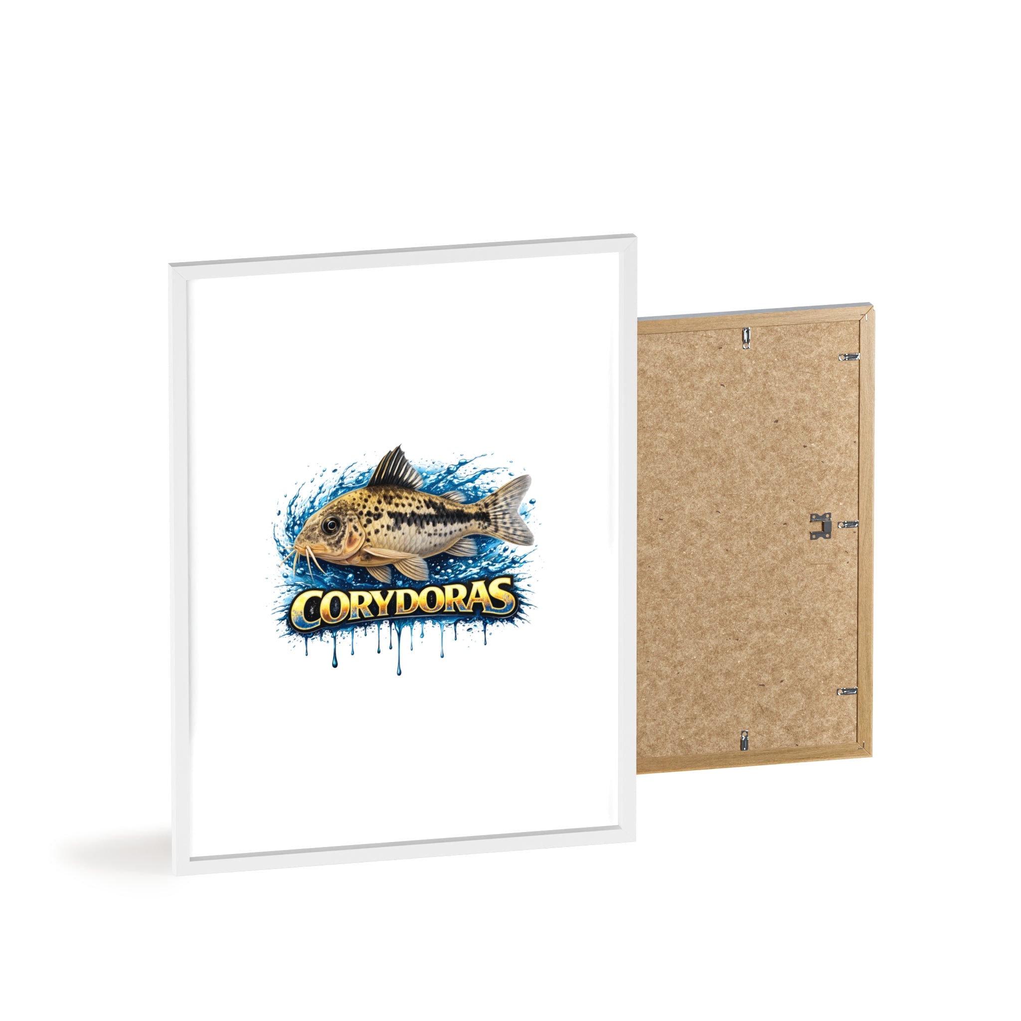 Peppered Corydoras Fish Poster with Wooden Frame — Aquarium Wall Art