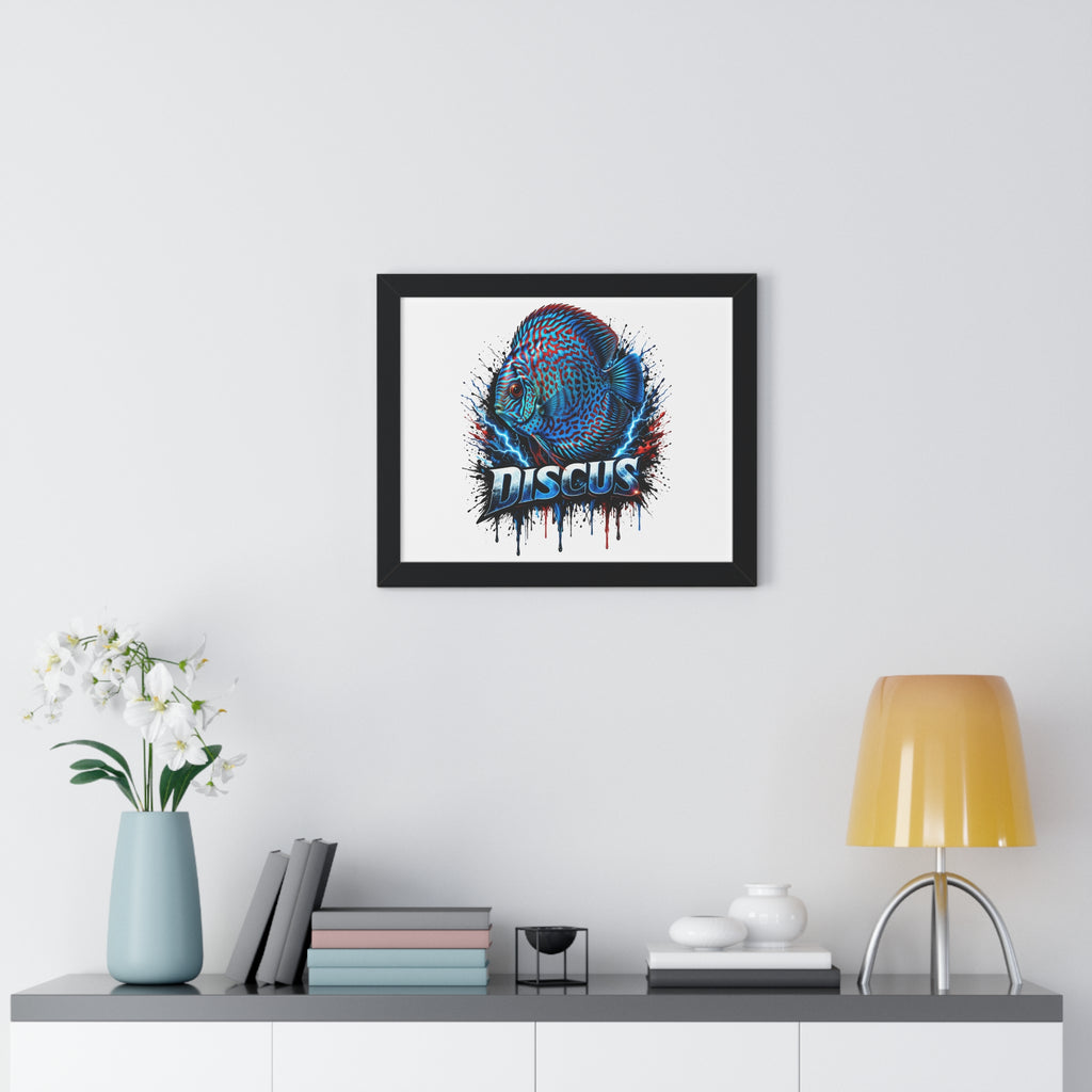 Discus Fish Wall Art — Framed Horizontal Poster with Bold Aquatic Splash Design